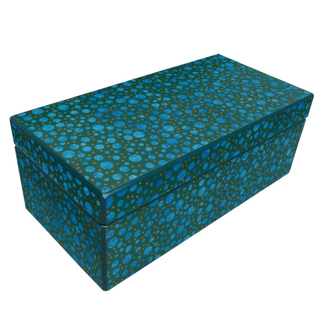 Handmade Reverse Painted Mirror Rectangular Box Blue and Green Bubbles Arcadia Home