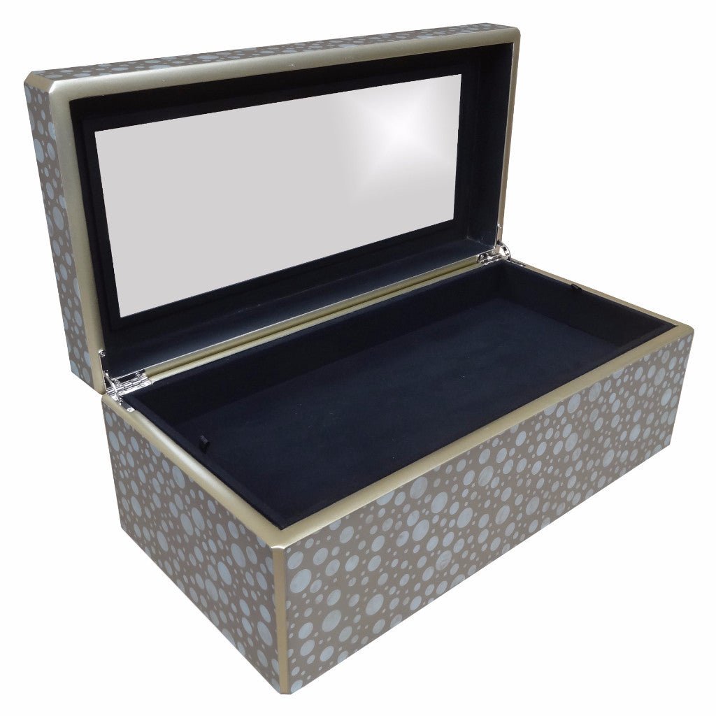 Handmade Reverse Painted Mirror Rectangular Box White and Beige Dots Arcadia Home