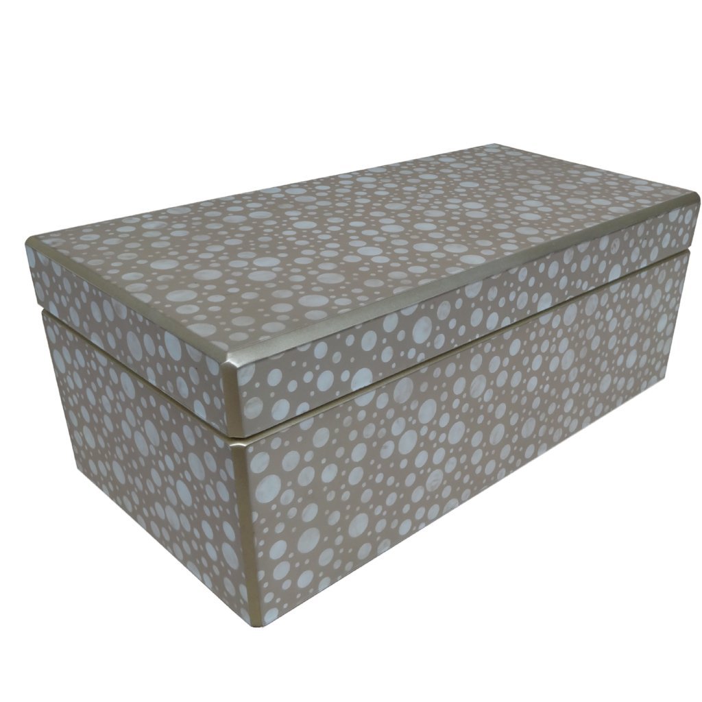Handmade Reverse Painted Mirror Rectangular Box White and Beige Dots Arcadia Home