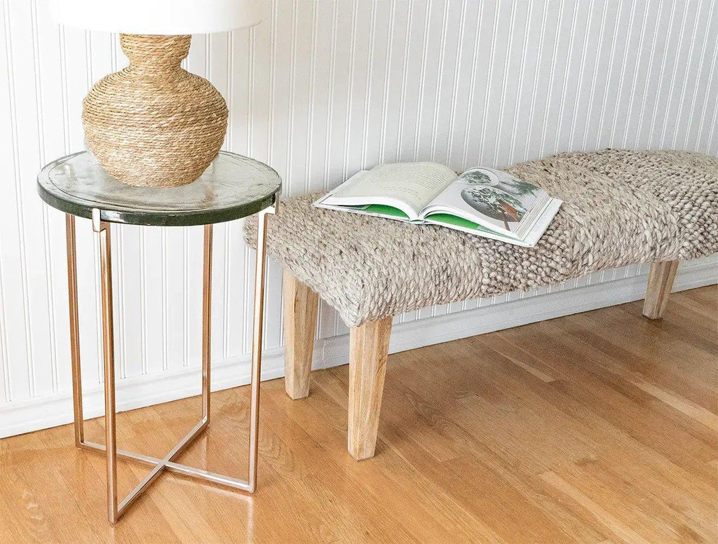 Handwoven Textured Taupe Ottoman Bench