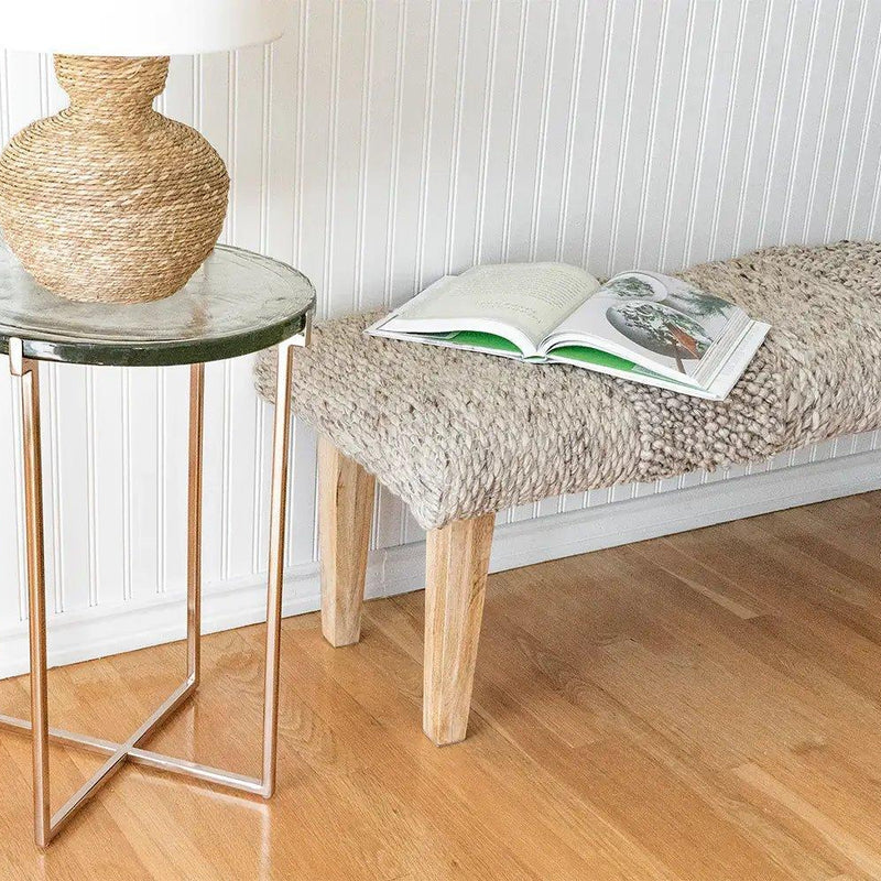 Handwoven Textured Taupe Ottoman Bench