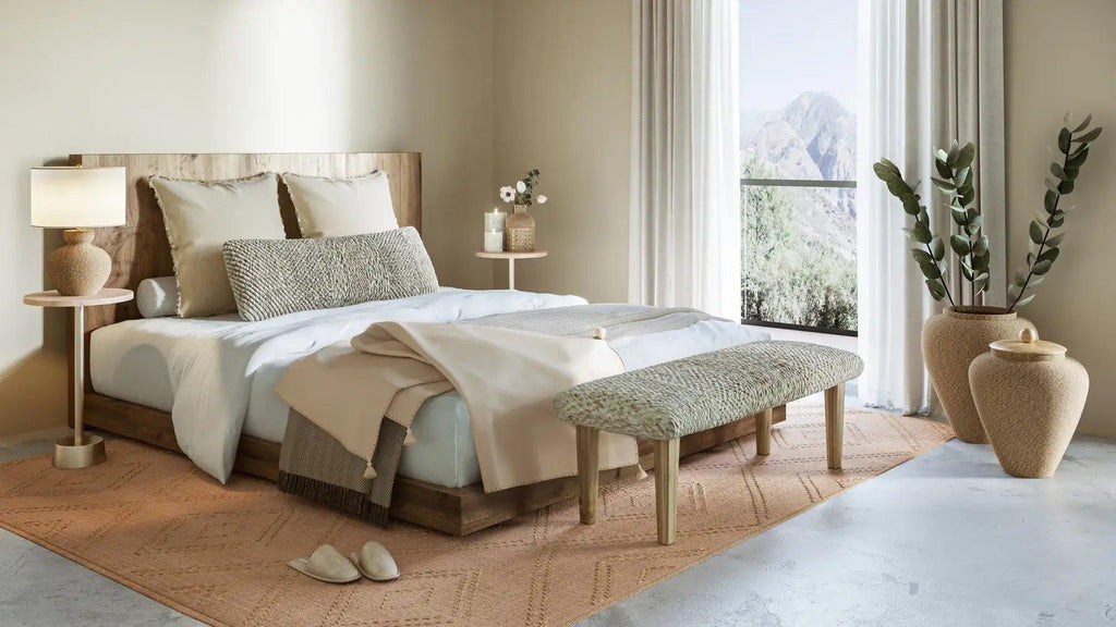 Handwoven Textured Taupe Ottoman Bench