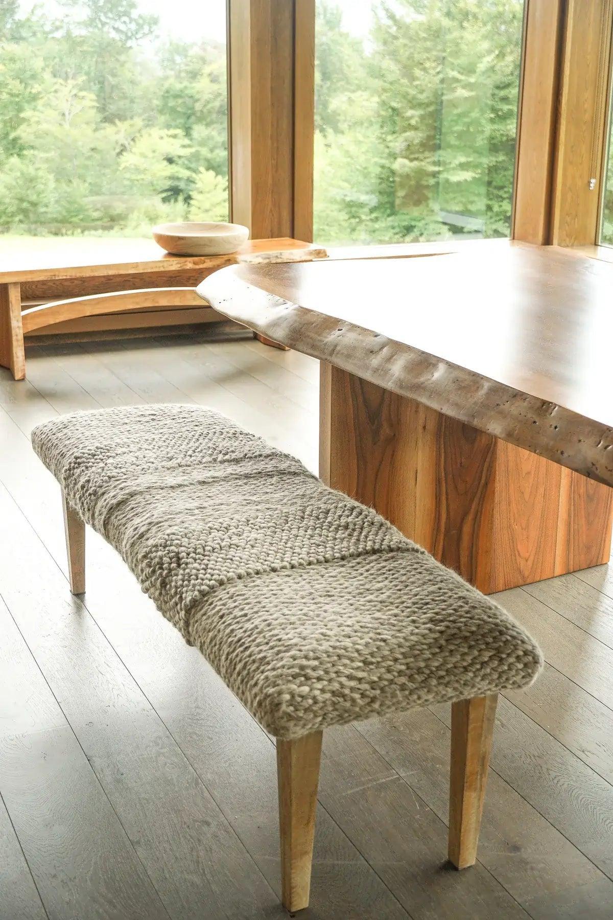 Handwoven Textured Taupe Ottoman Bench