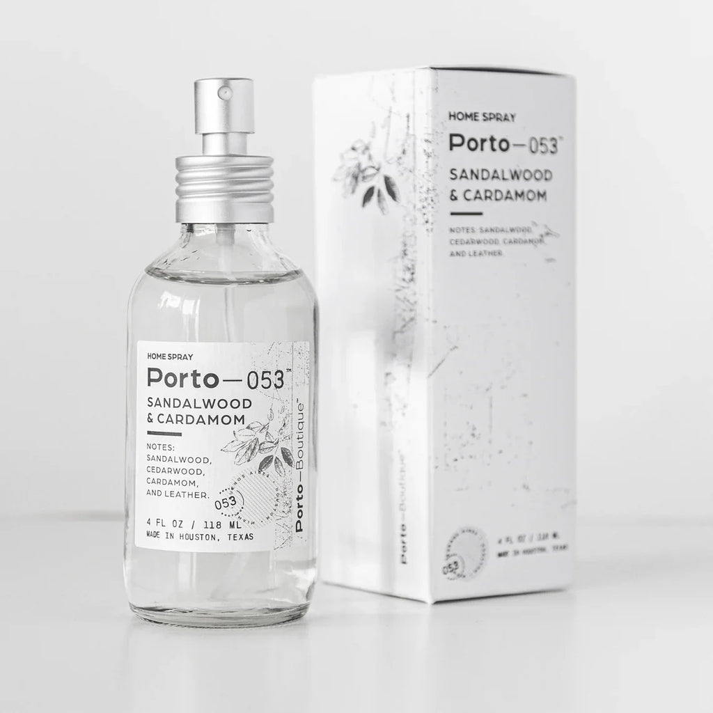 Porto-053 Room Spray – Linen & Fabric Freshener – High Fragrance Concentration – Vegan & Handmade in USA – 4 oz Clear Glass Bottle with decorative box