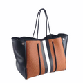 The Aniella Neoprene Tote - Brown and Black with White Stripe