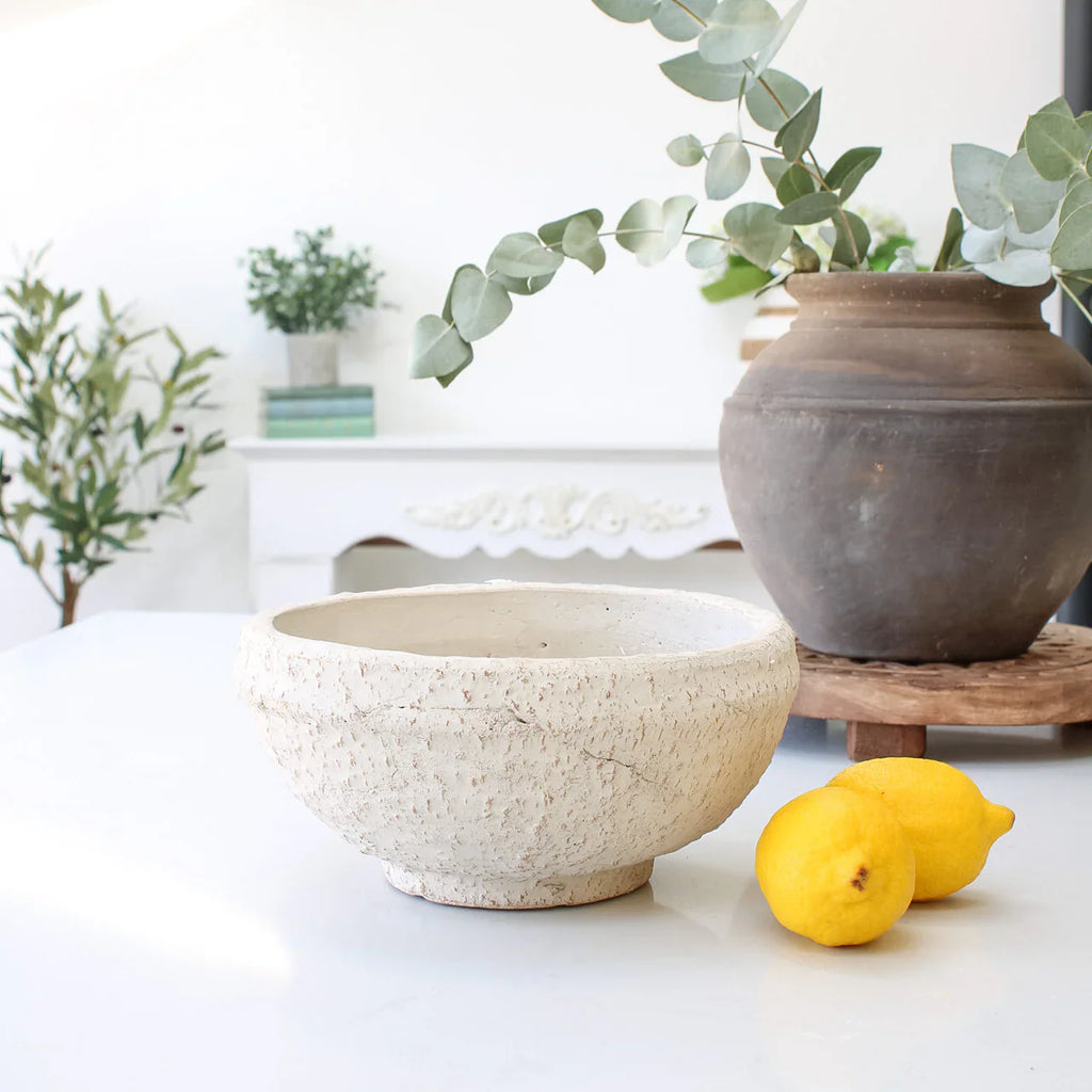 Whitewashed Textured Terra Cotta Decorative Bowl