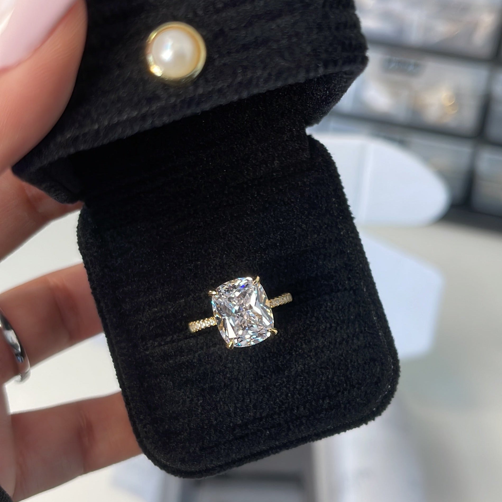 6.0ct Cuhsion Cut Moissanite Lab Diamond Accented Engagement Ring