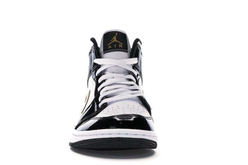 Jordan 1 Mid Patent Black White Gold