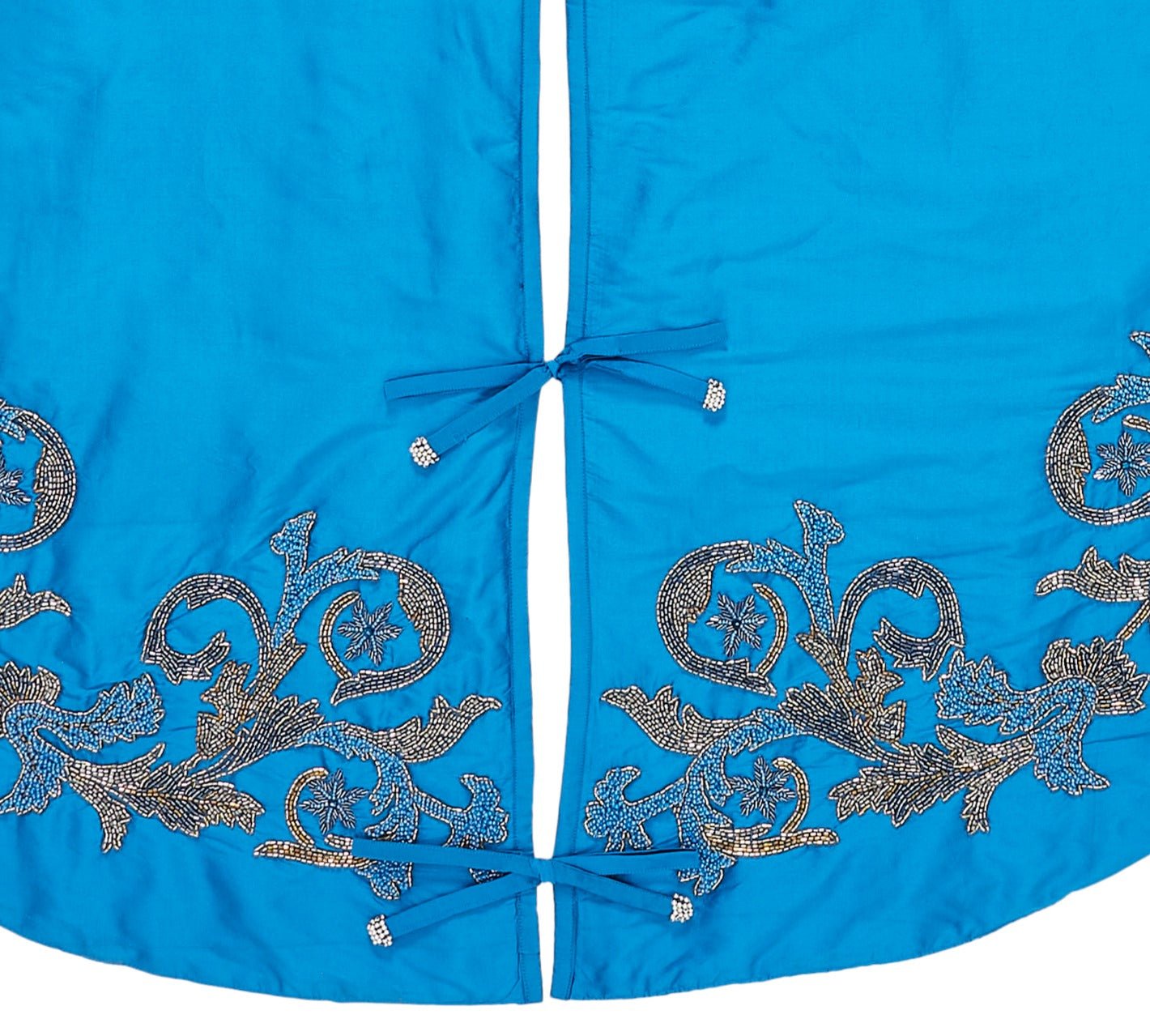 Hand Beaded Imperial Blue Silk Christmas Tree Skirt Blue 60" / 72" Arcadia Home