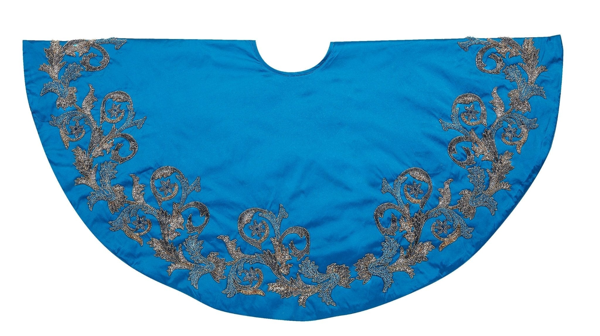 Hand Beaded Imperial Blue Silk Christmas Tree Skirt Blue 60" / 72" Arcadia Home