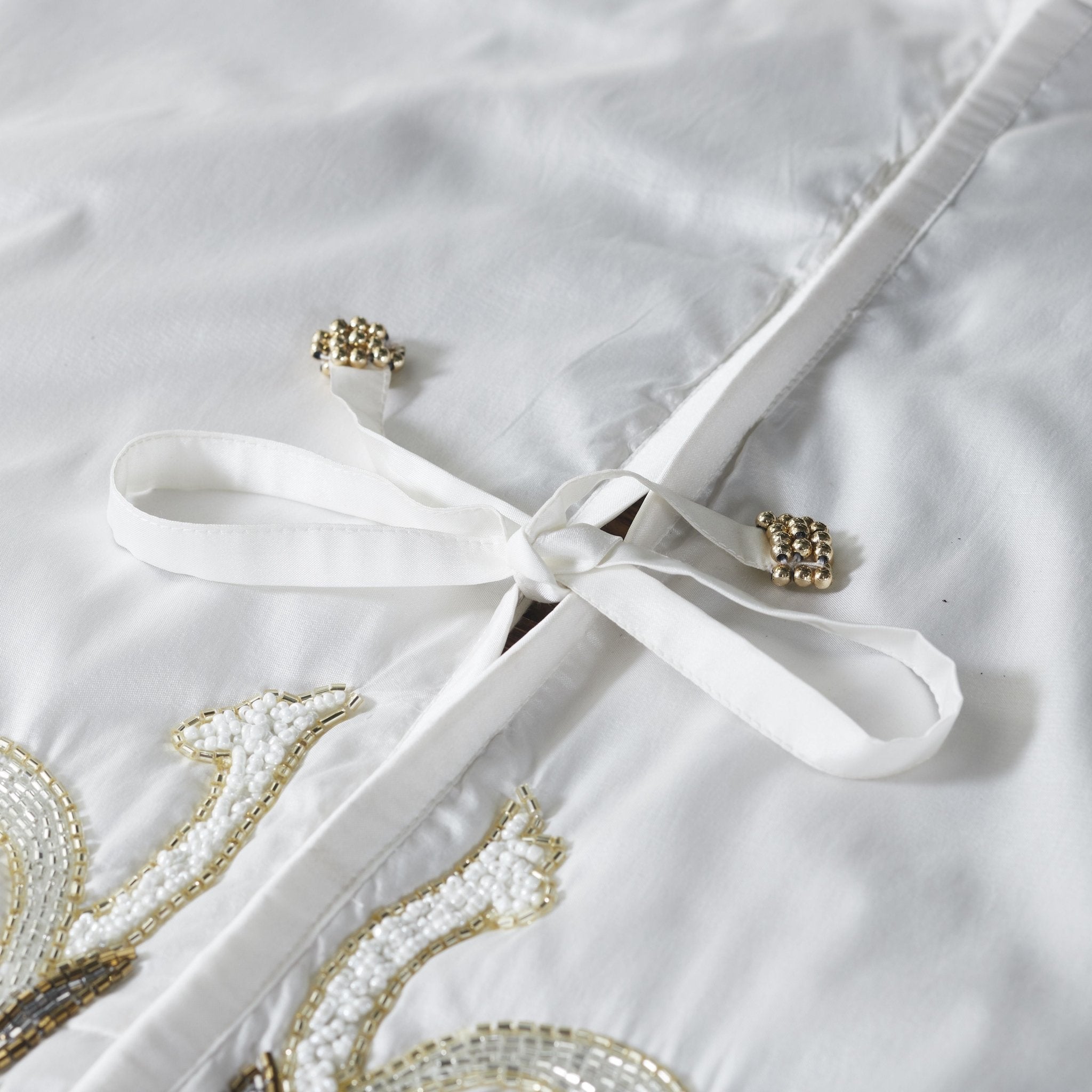 Hand Beaded Imperial Design Large Silk Cream Christmas Tree Skirt 60" Arcadia Home