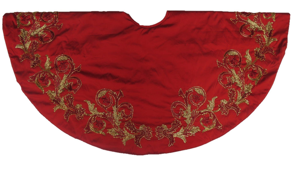 Imperial Design Hand Beaded Red Christmas Tree Skirt Red 60" Arcadia Home