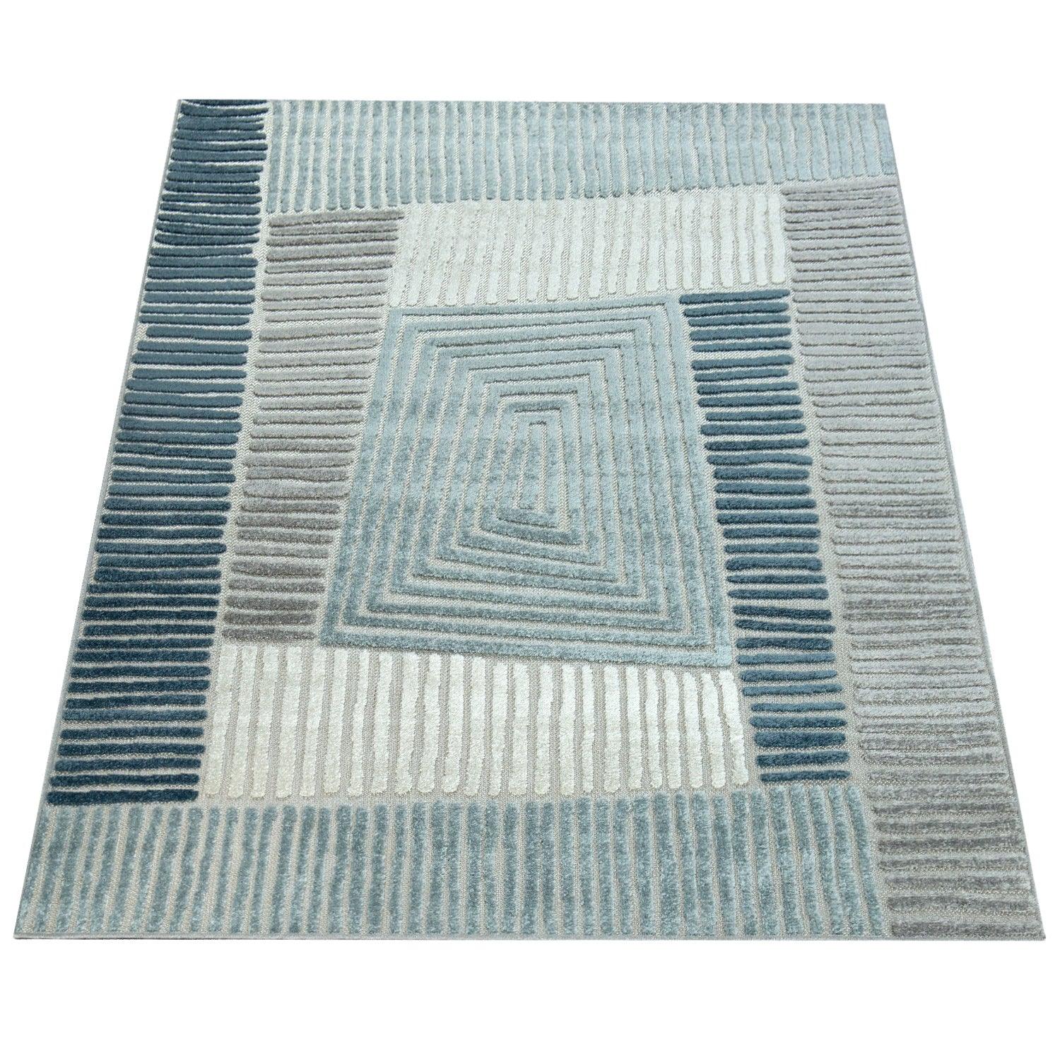 In- & Outdoor Rug Marrakesh Carved Design - Aqua Blue