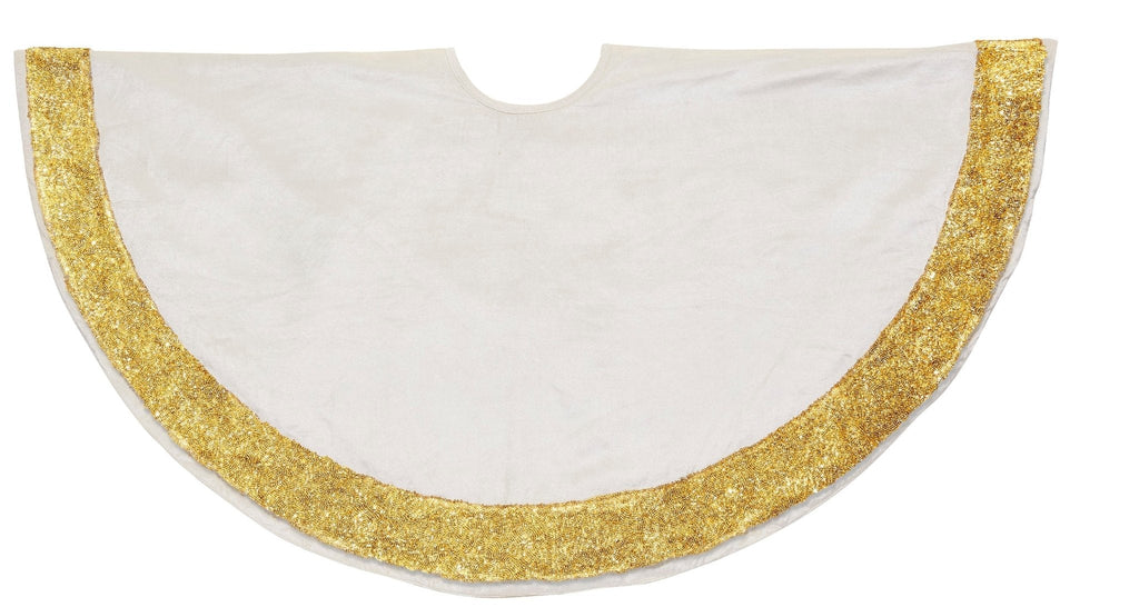 Ivory Velvet Christmas Tree Skirt Hand Beaded Gold Border - 60" Arcadia Home