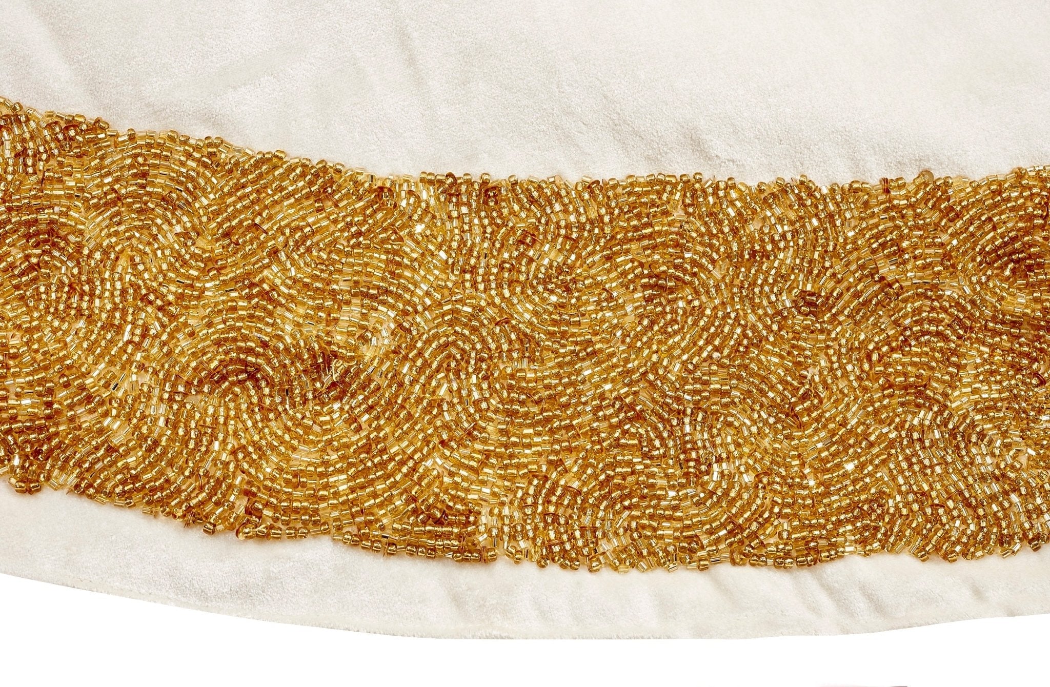 Ivory Velvet Christmas Tree Skirt Hand Beaded Gold Border - 60" Arcadia Home