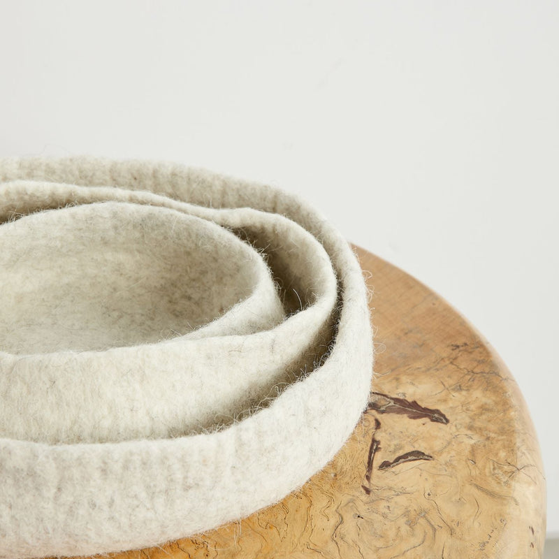 Natural White Hand Felted Nesting Bowls