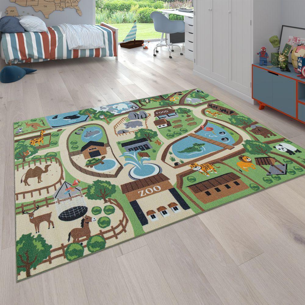 Kids Play Rug for Nursery Zoo Animals green brown colorful