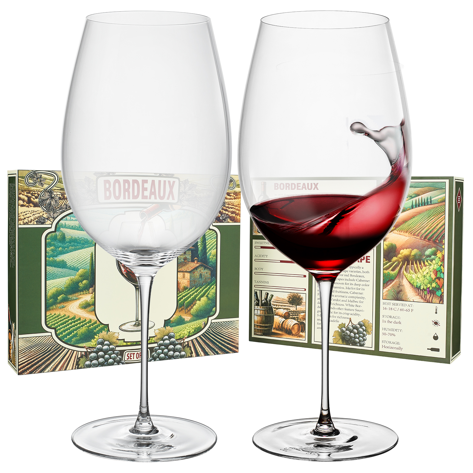 Classica Bordeaux Hand-Blown Stemmed Wine Glassware, Set of 2