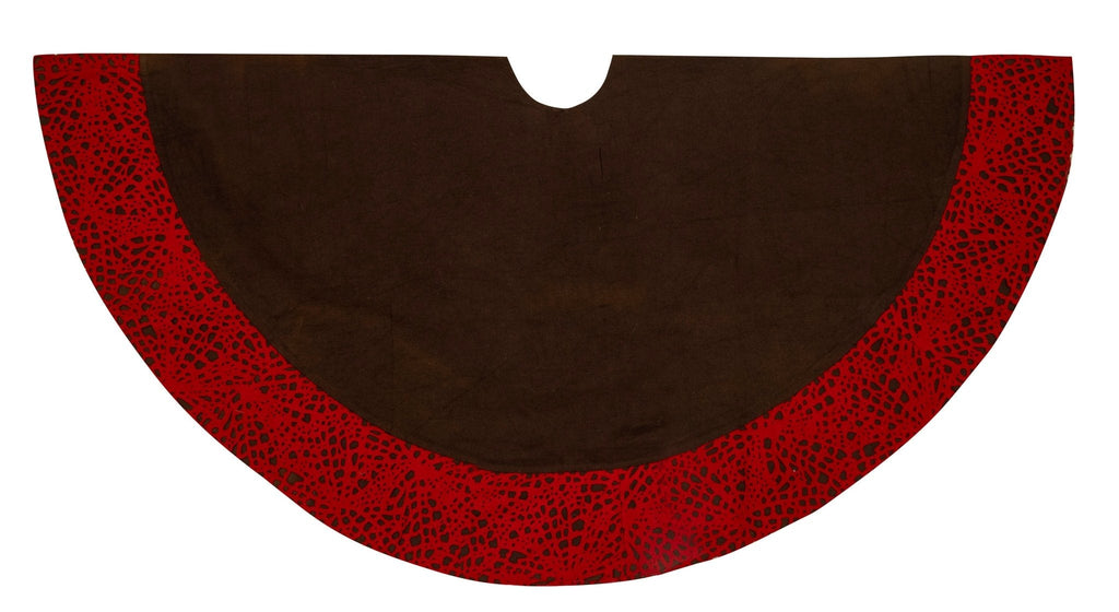 Hand Felted Wool Precision-cut Border Chocolate and Red Christmas Tree Skirt- 60" Arcadia Home