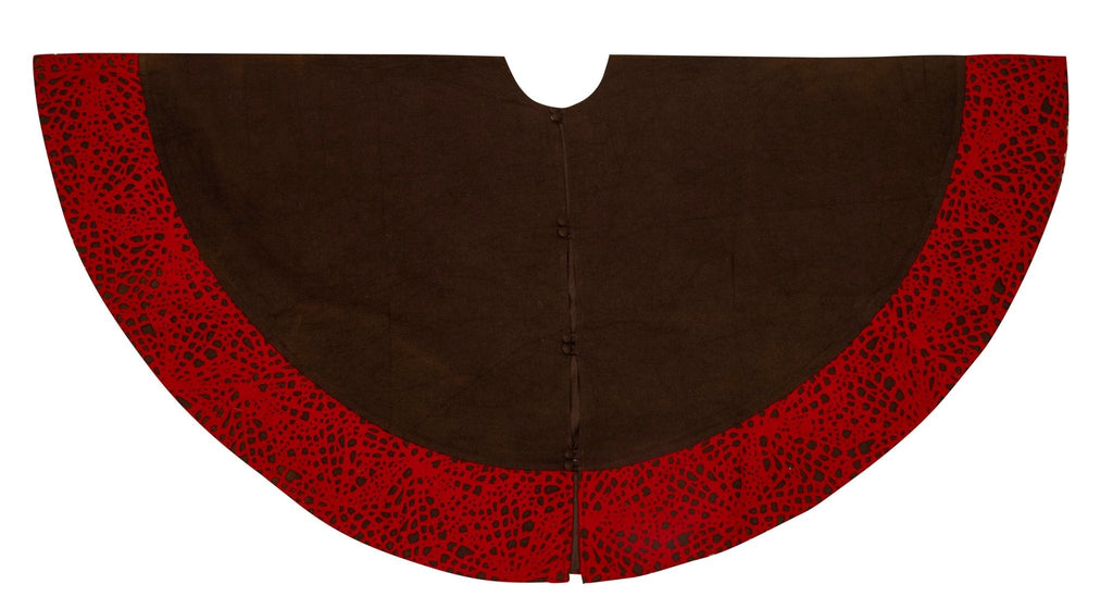 Hand Felted Wool Precision-cut Border Chocolate and Red Christmas Tree Skirt- 60" Arcadia Home