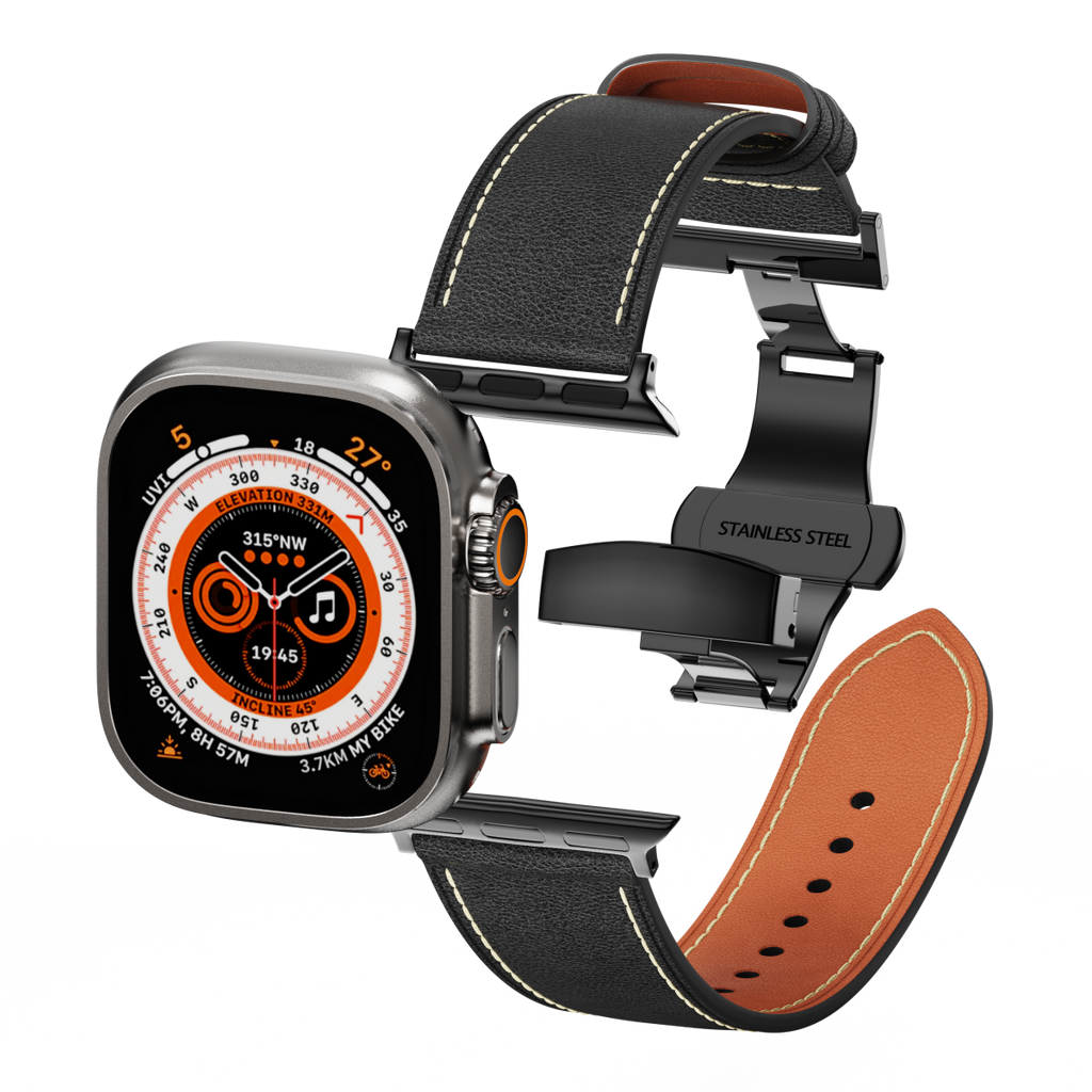 Leather Butterfly Band – Ideal Gift for Apple Watch Users – Soft Genuine Leather, Multiple Colors ⚫️ Sleek Black Buckle
