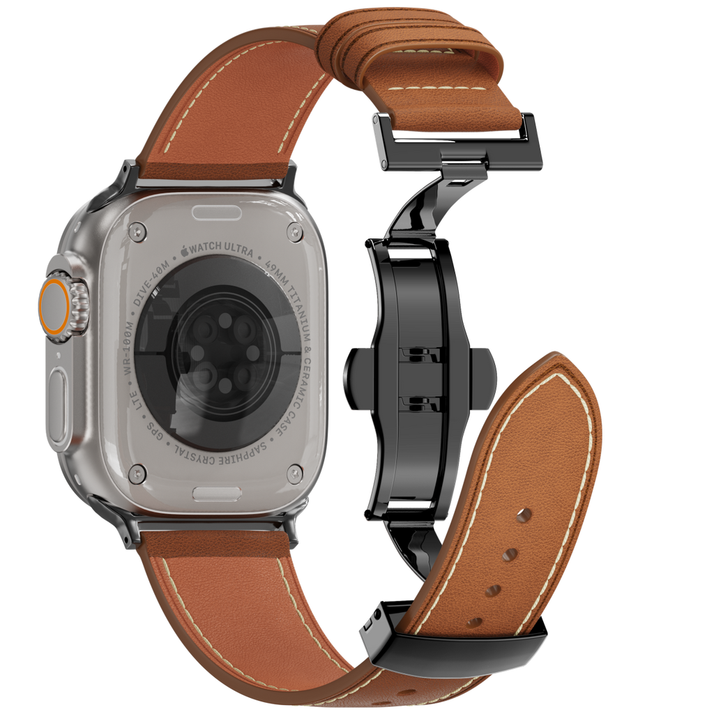 Leather Butterfly Band – Ideal Gift for Apple Watch Users – Soft Genuine Leather, Multiple Colors ⚫️ Sleek Black Buckle
