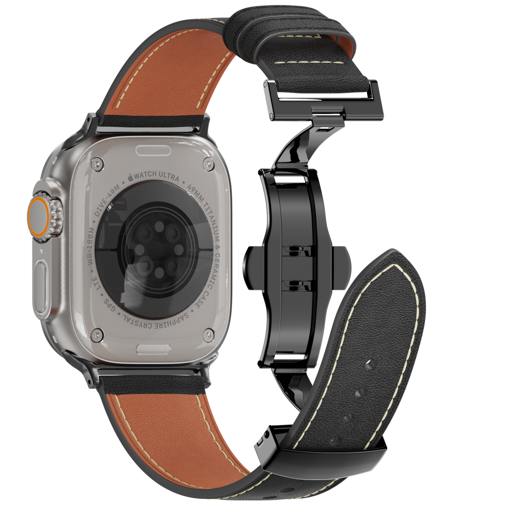 Leather Butterfly Band – Ideal Gift for Apple Watch Users – Soft Genuine Leather, Multiple Colors ⚫️ Sleek Black Buckle