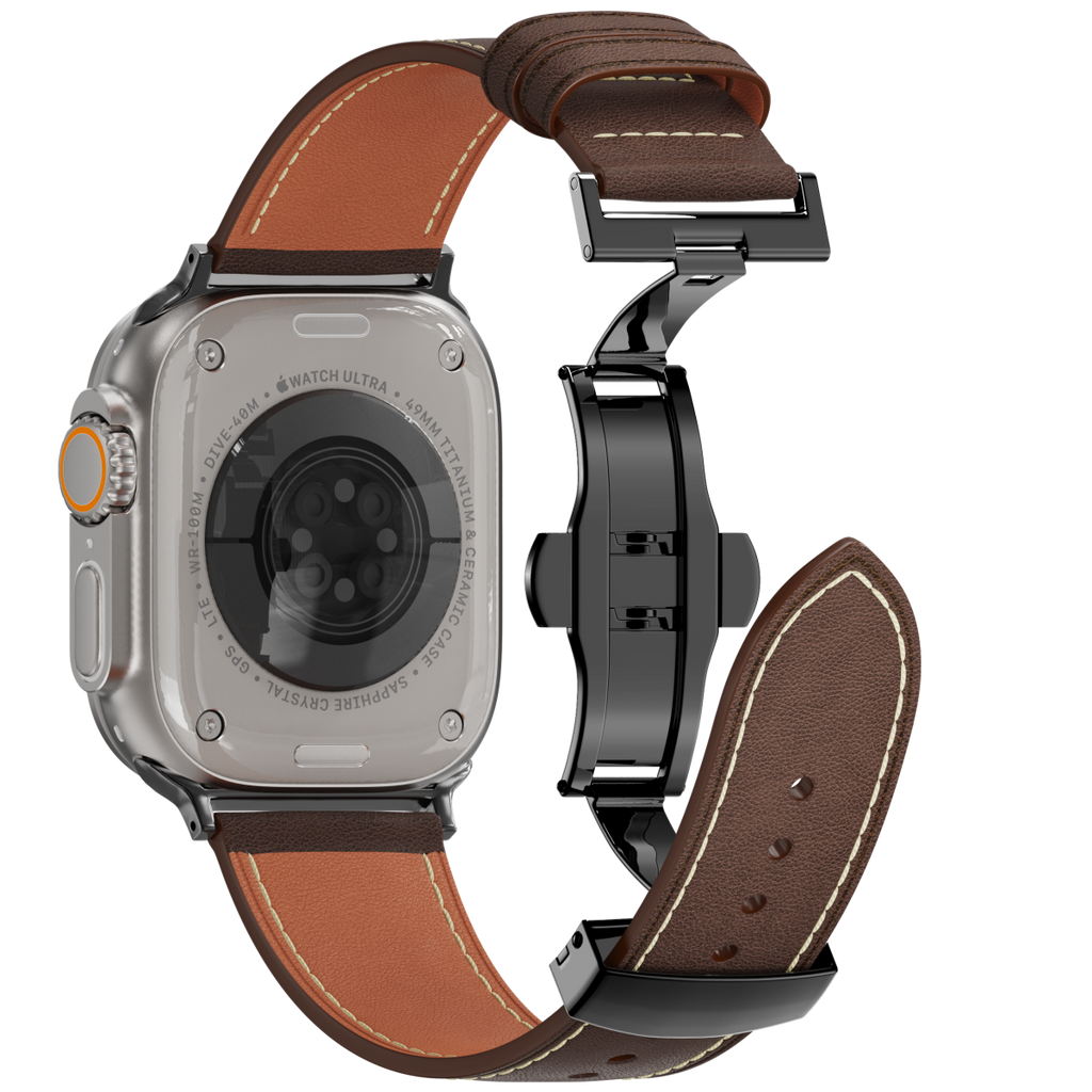 Leather Butterfly Band – Ideal Gift for Apple Watch Users – Soft Genuine Leather, Multiple Colors ⚫️ Sleek Black Buckle