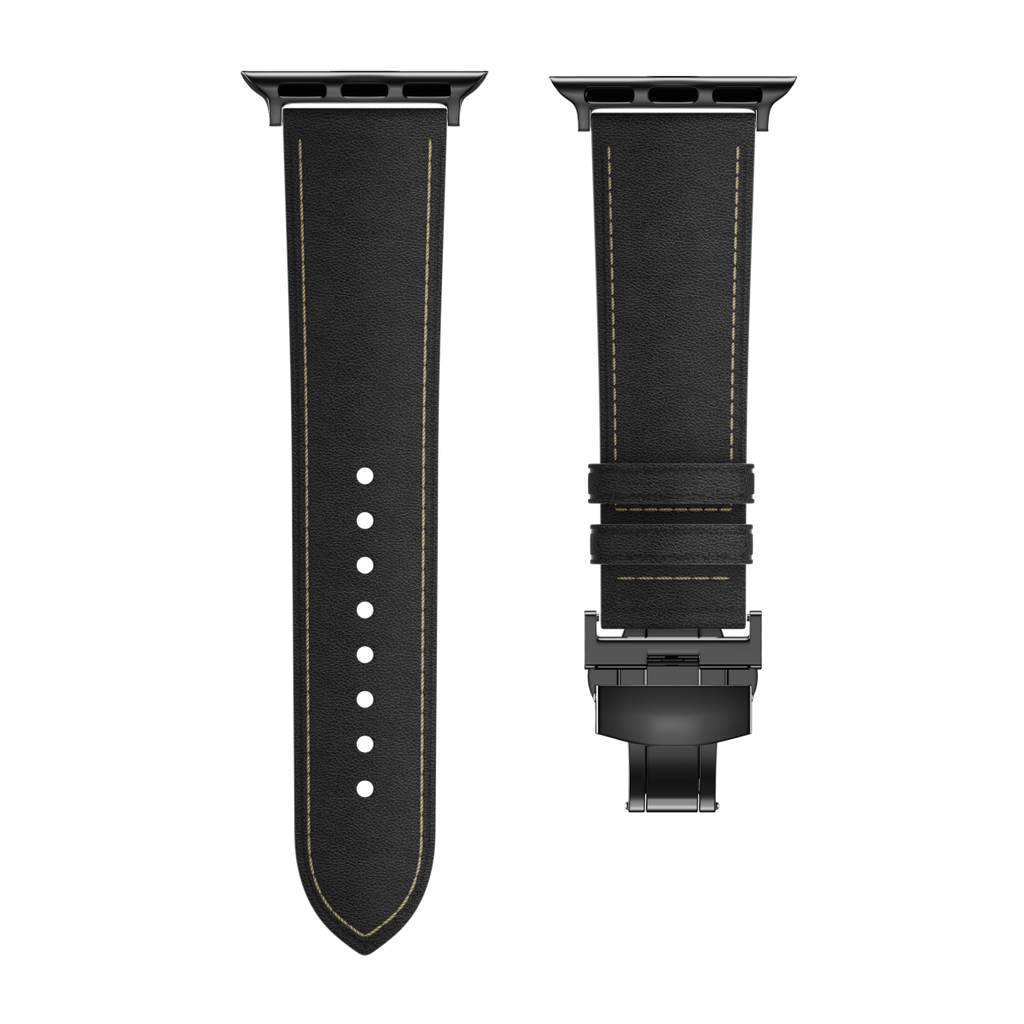 Leather Butterfly Band – Ideal Gift for Apple Watch Users – Soft Genuine Leather, Multiple Colors ⚫️ Sleek Black Buckle