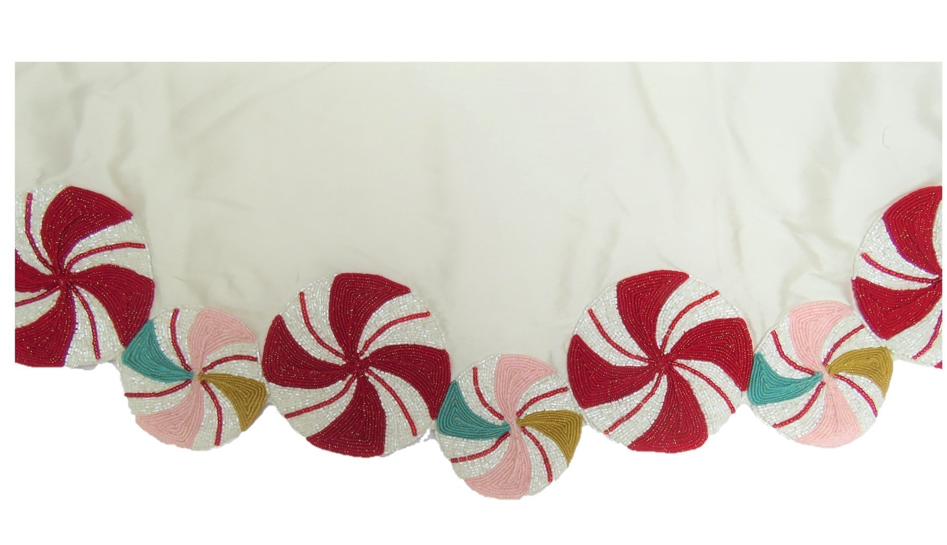 LIMITED EDITION Candy Swirl Hand Beaded Christmas Tree Skirt Arcadia Home