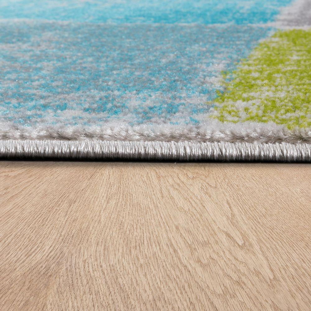 Living Room Rug Designer Striking Colour Combination Check Turquoise Green Grey
