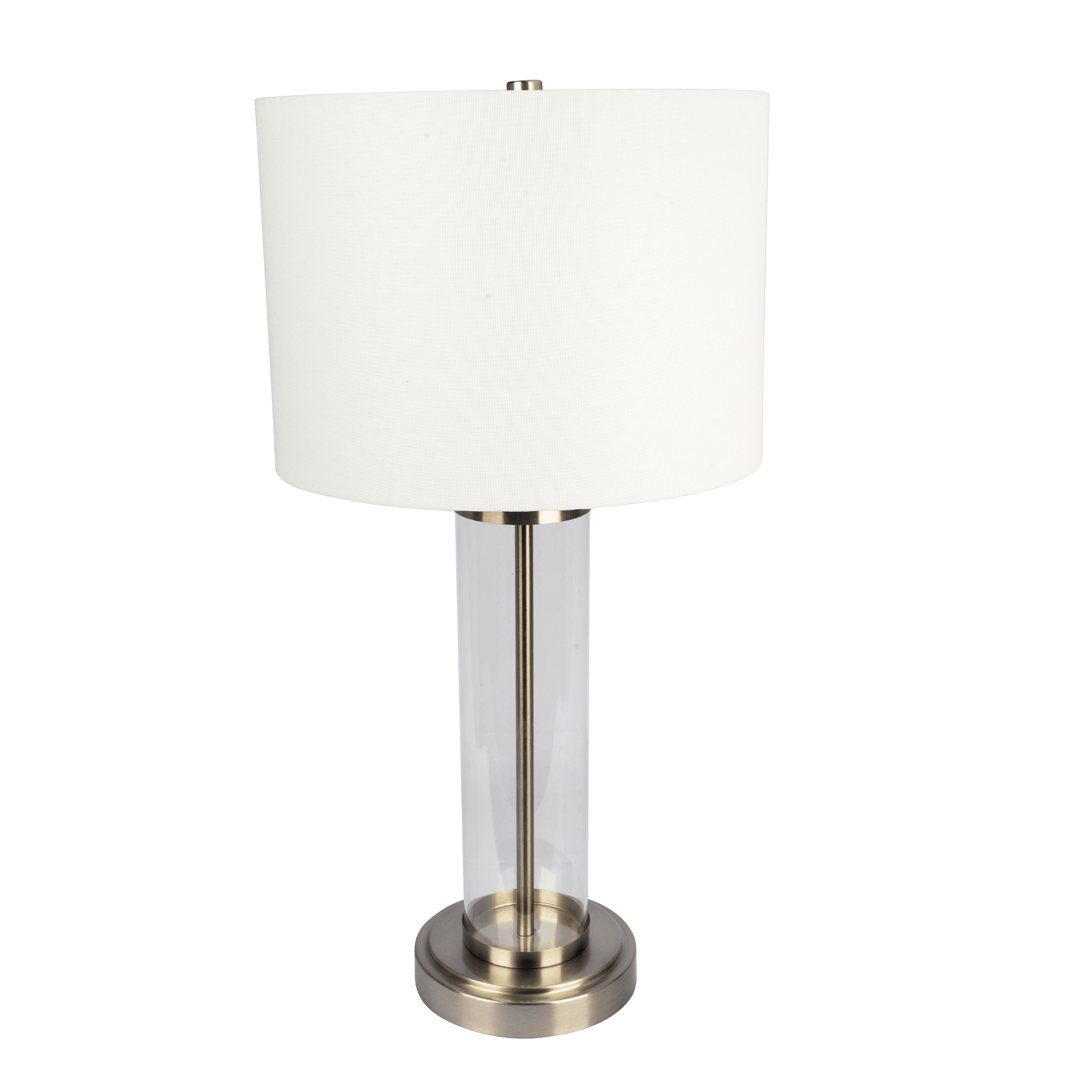 Luna Brushed Nickel Table Lamp with On/Off Switch Clear Glass Body  Me