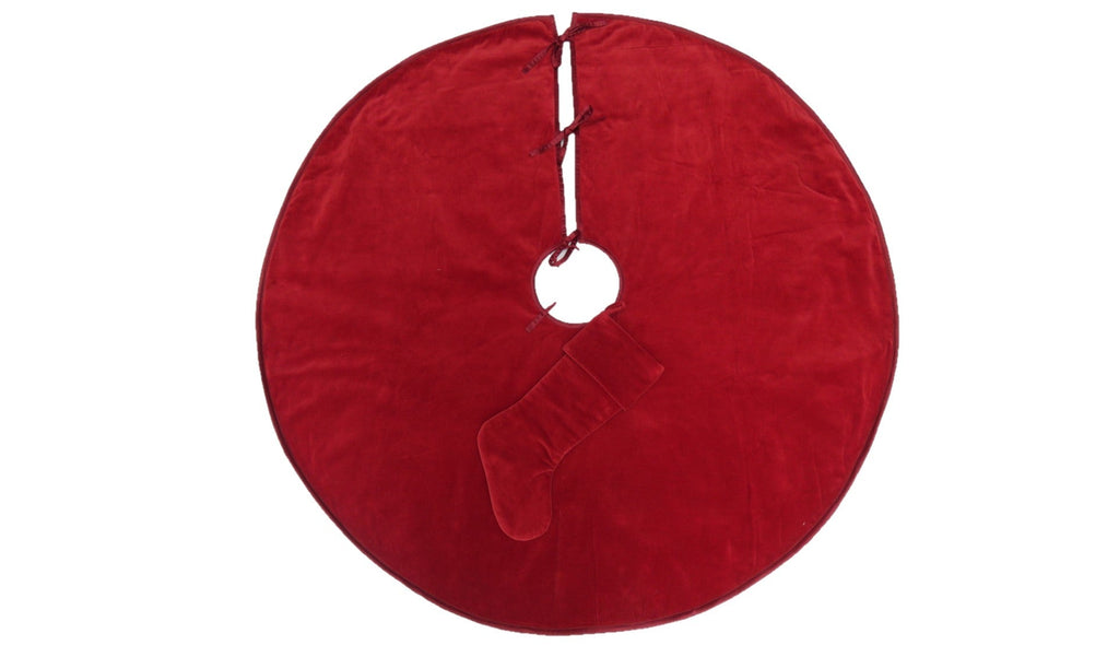 Luxurious Classic Velvet Garnet Red Christmas Tree Skirt 60" Arcadia Home