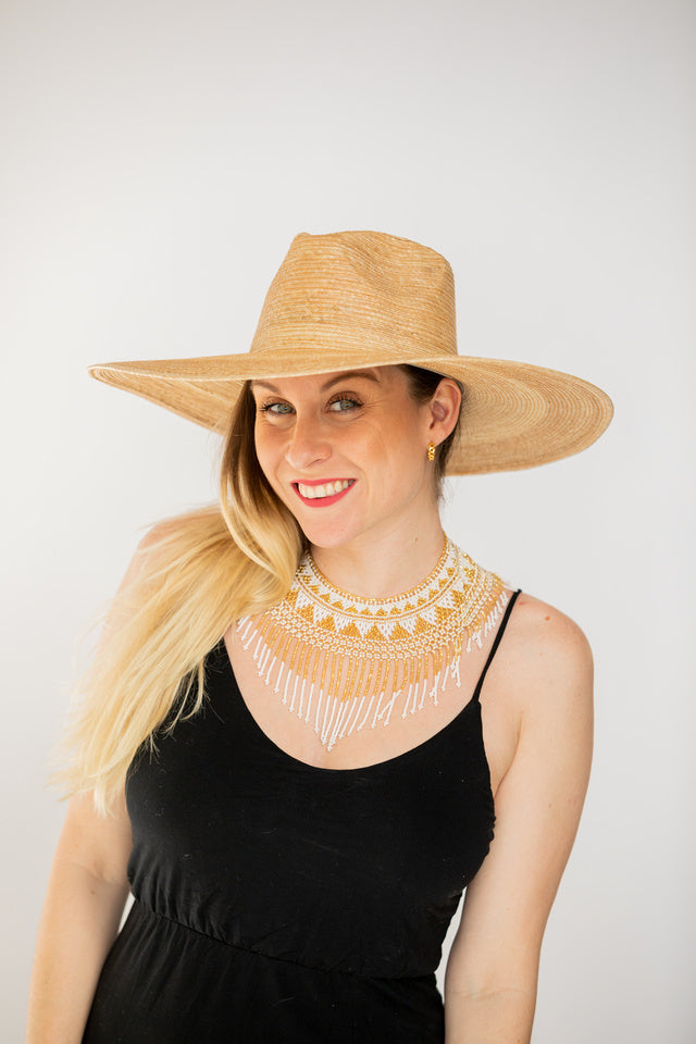 Gold Cascading Beaded Hat Necklace