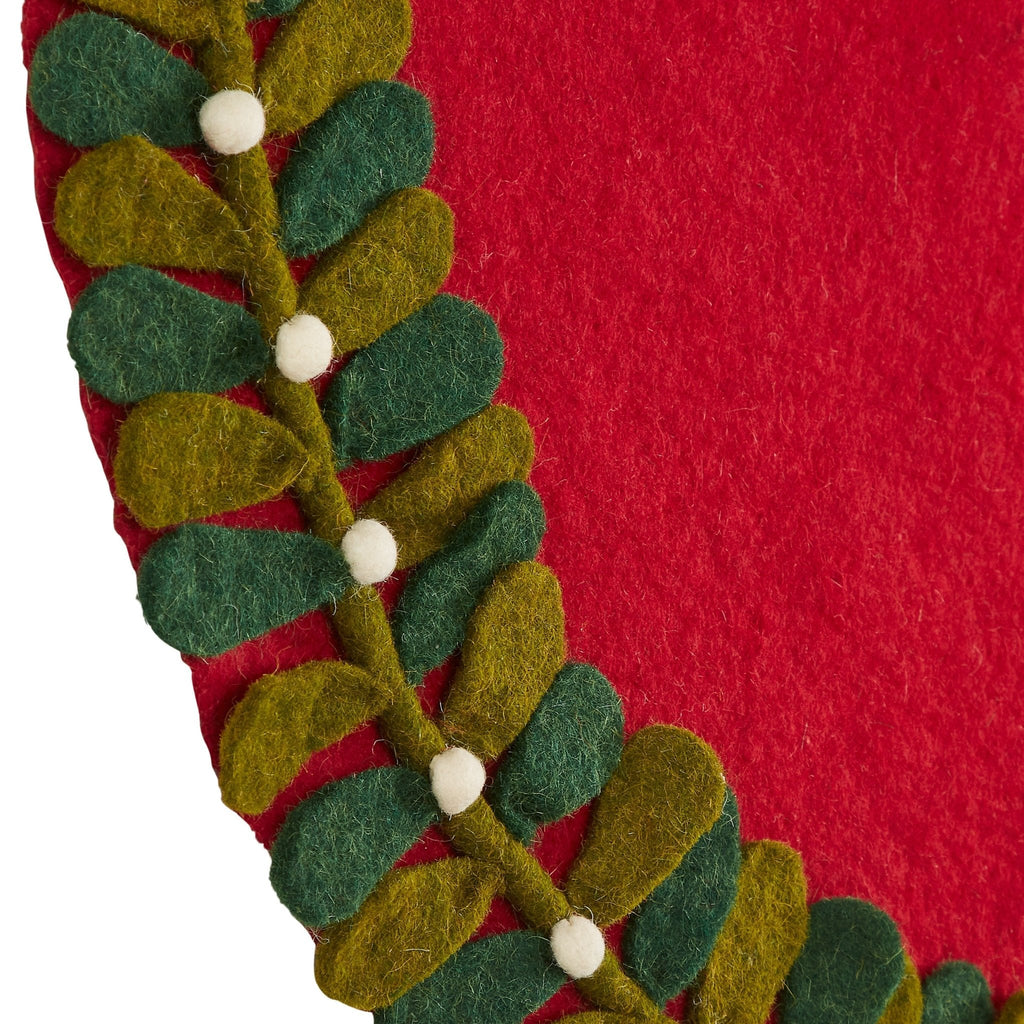 Handmade Mistletoe Border Red Mini Christmas Tree Skirt - 26" Arcadia Home