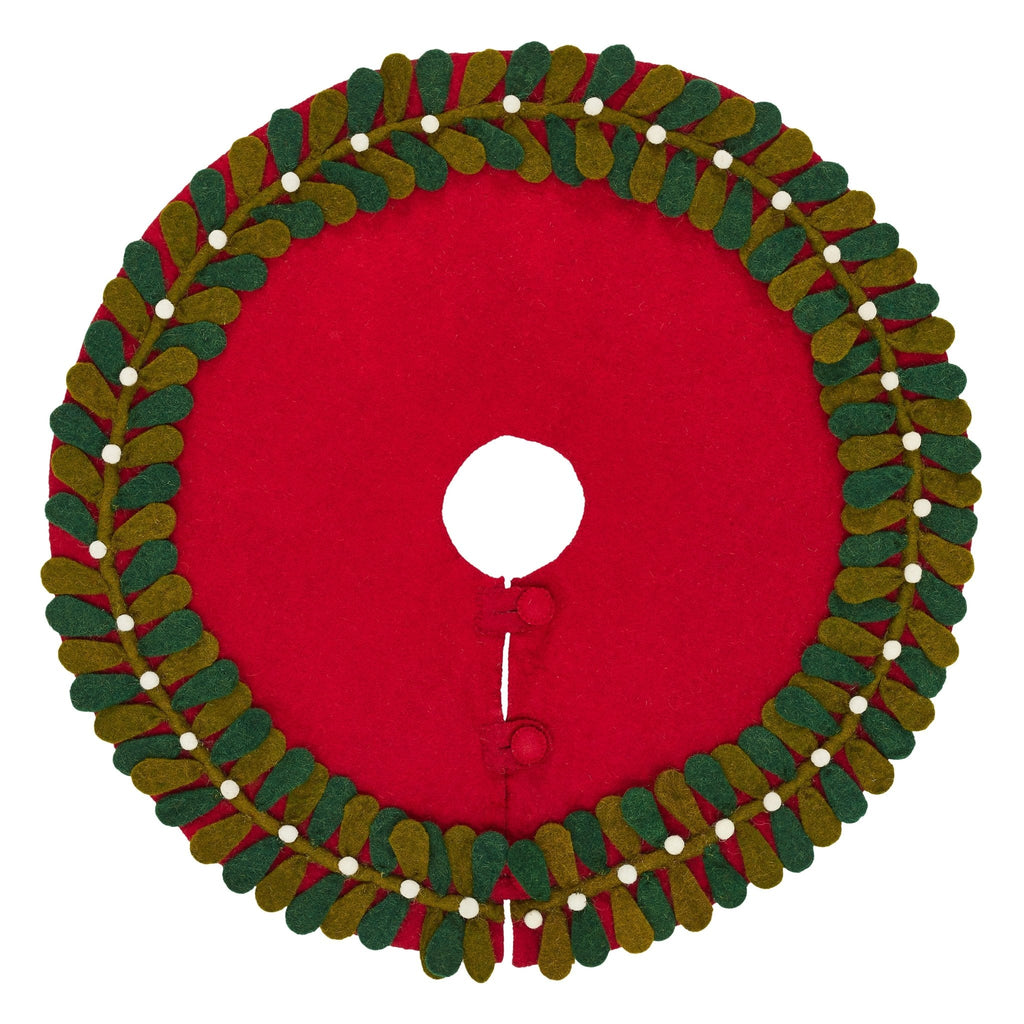 Handmade Mistletoe Border Red Mini Christmas Tree Skirt - 26" Arcadia Home
