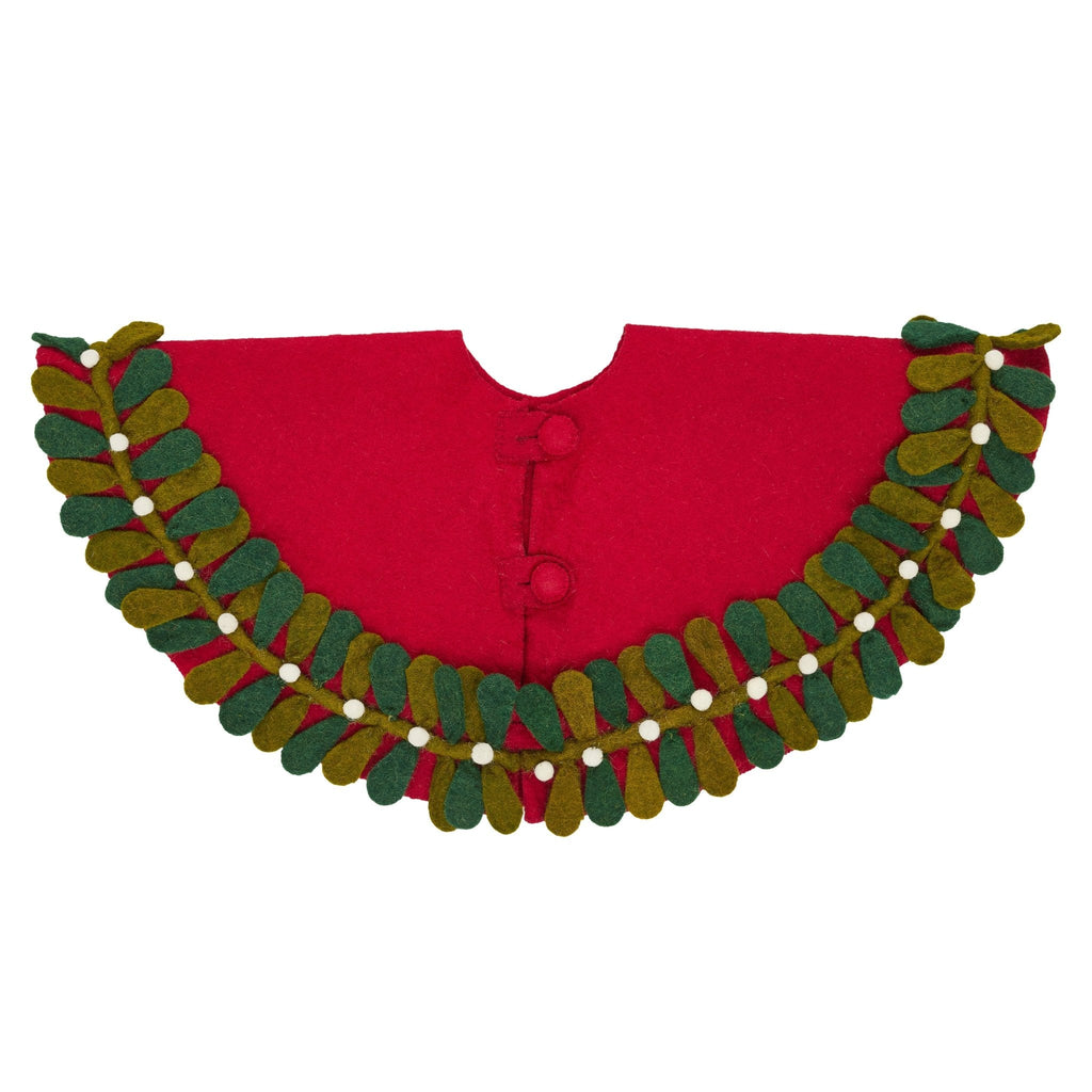 Handmade Mistletoe Border Red Mini Christmas Tree Skirt - 26" Arcadia Home