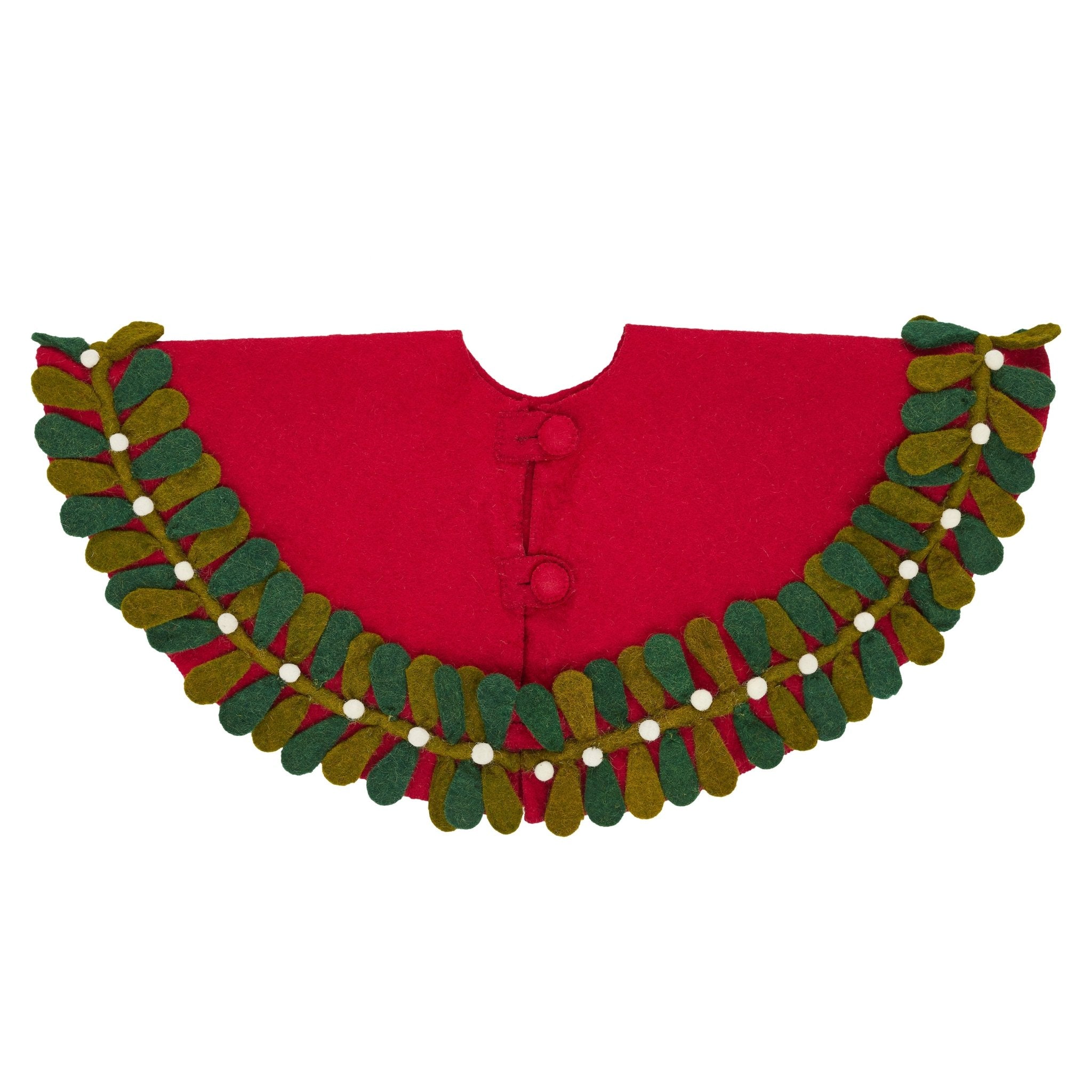 Handmade Mistletoe Border Red Mini Christmas Tree Skirt - 26" Arcadia Home