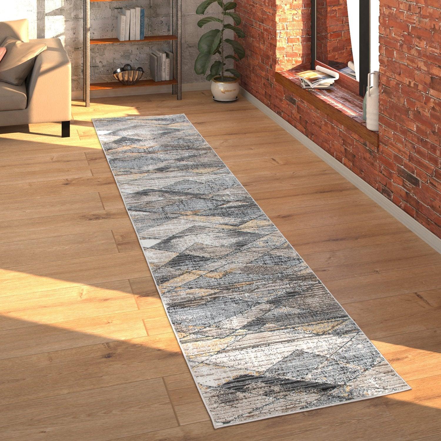 Modern Area Rug Abstract Design 3D Effect in Grey Yellow