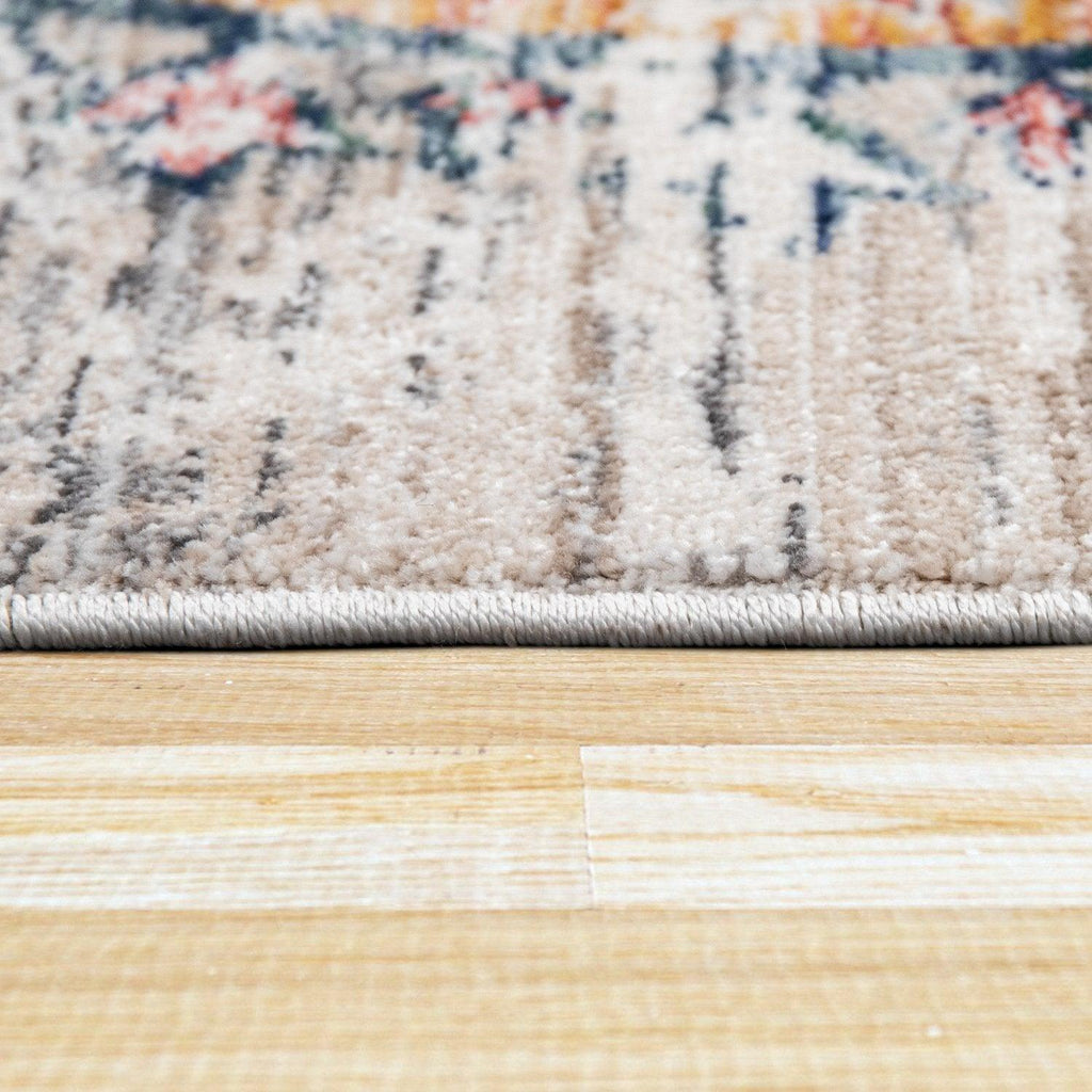 Modern Vintage Rug Oriental Look Abstract Beige Grey Orange