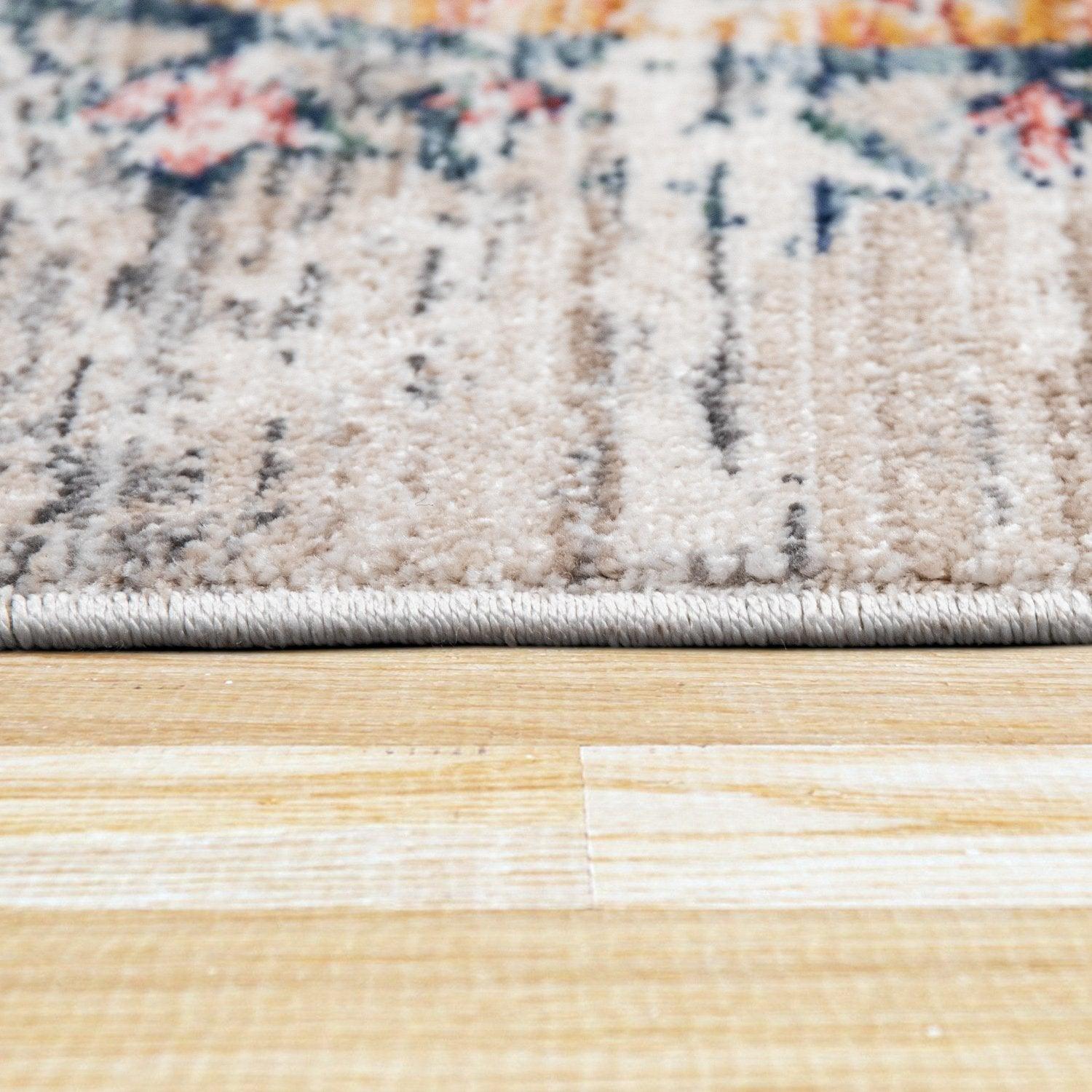 Modern Vintage Rug Oriental Look Abstract Beige Grey Orange