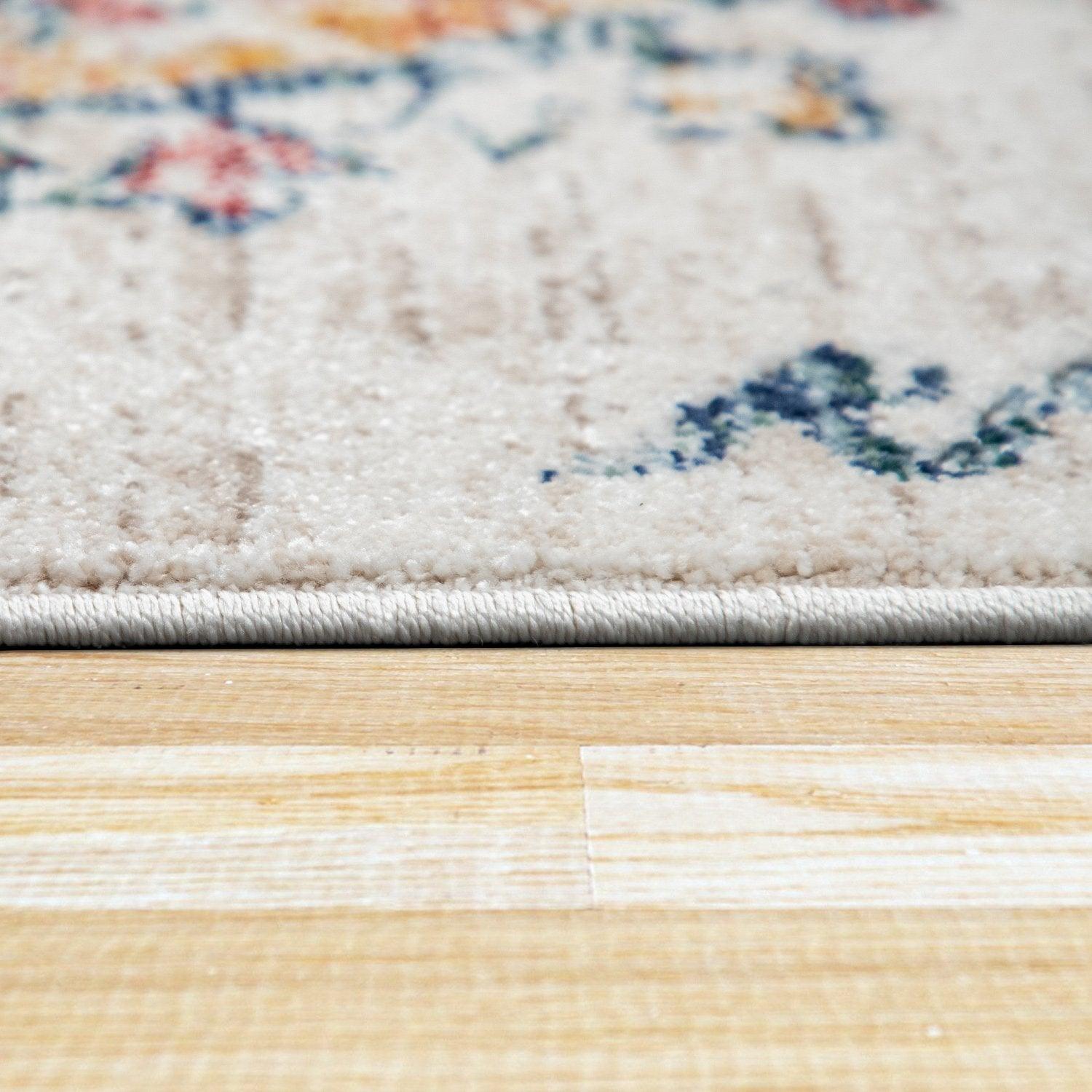 Modern Vintage Rug Oriental Look Abstract Beige Yellow Blue
