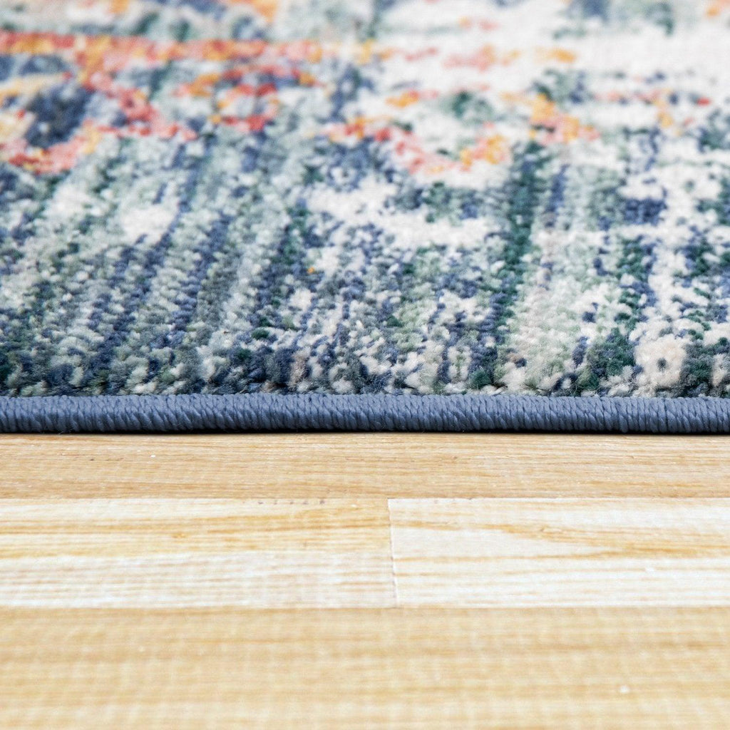 Modern Vintage Rug Oriental Look Abstract Blue Beige Red