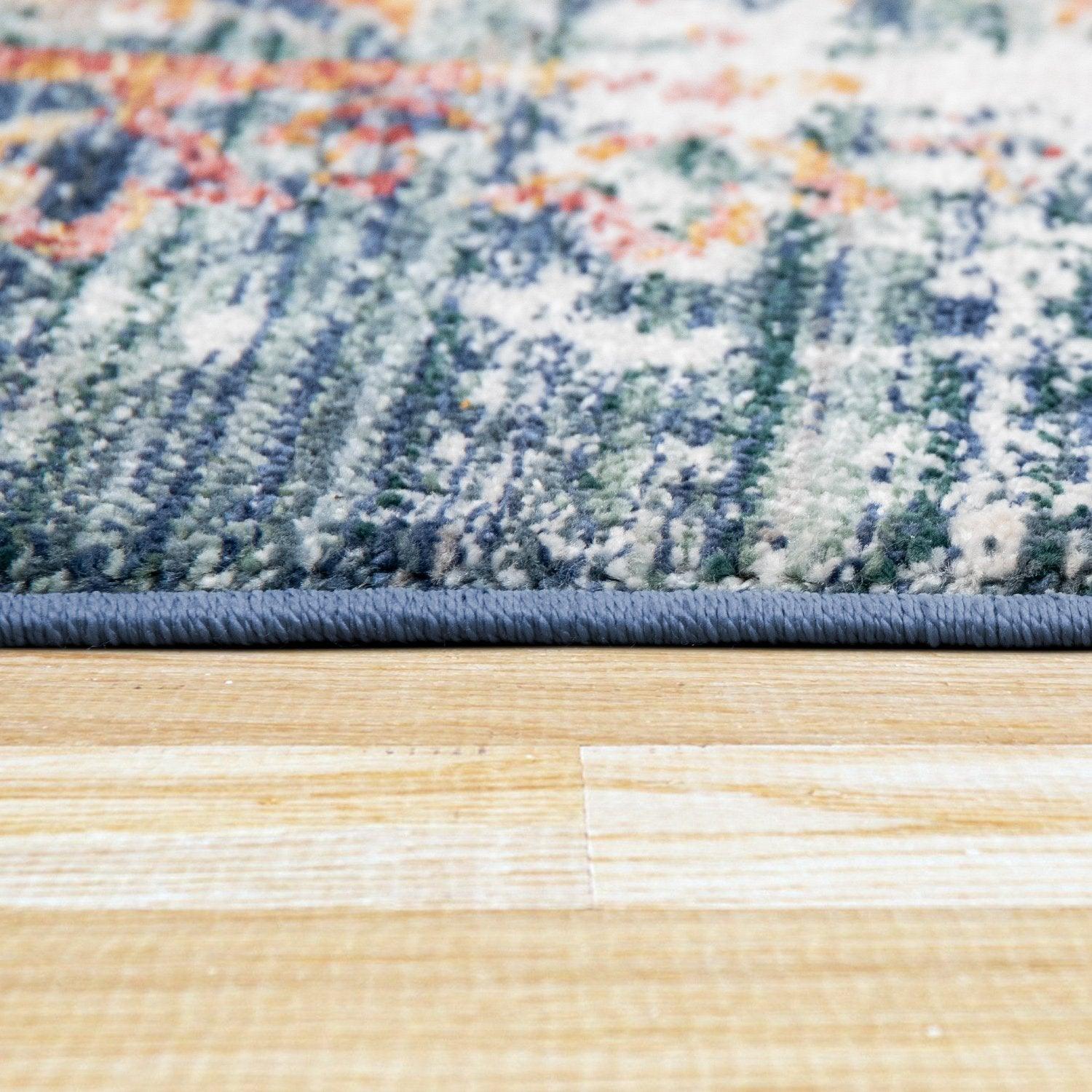 Modern Vintage Rug Oriental Look Abstract Blue Beige Red