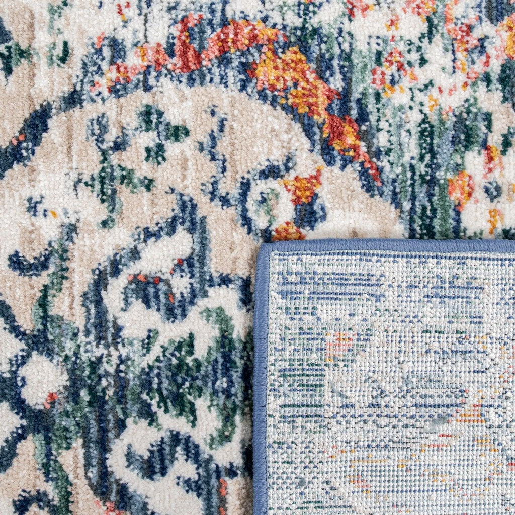 Modern Vintage Rug Oriental Look Abstract Blue Beige Red