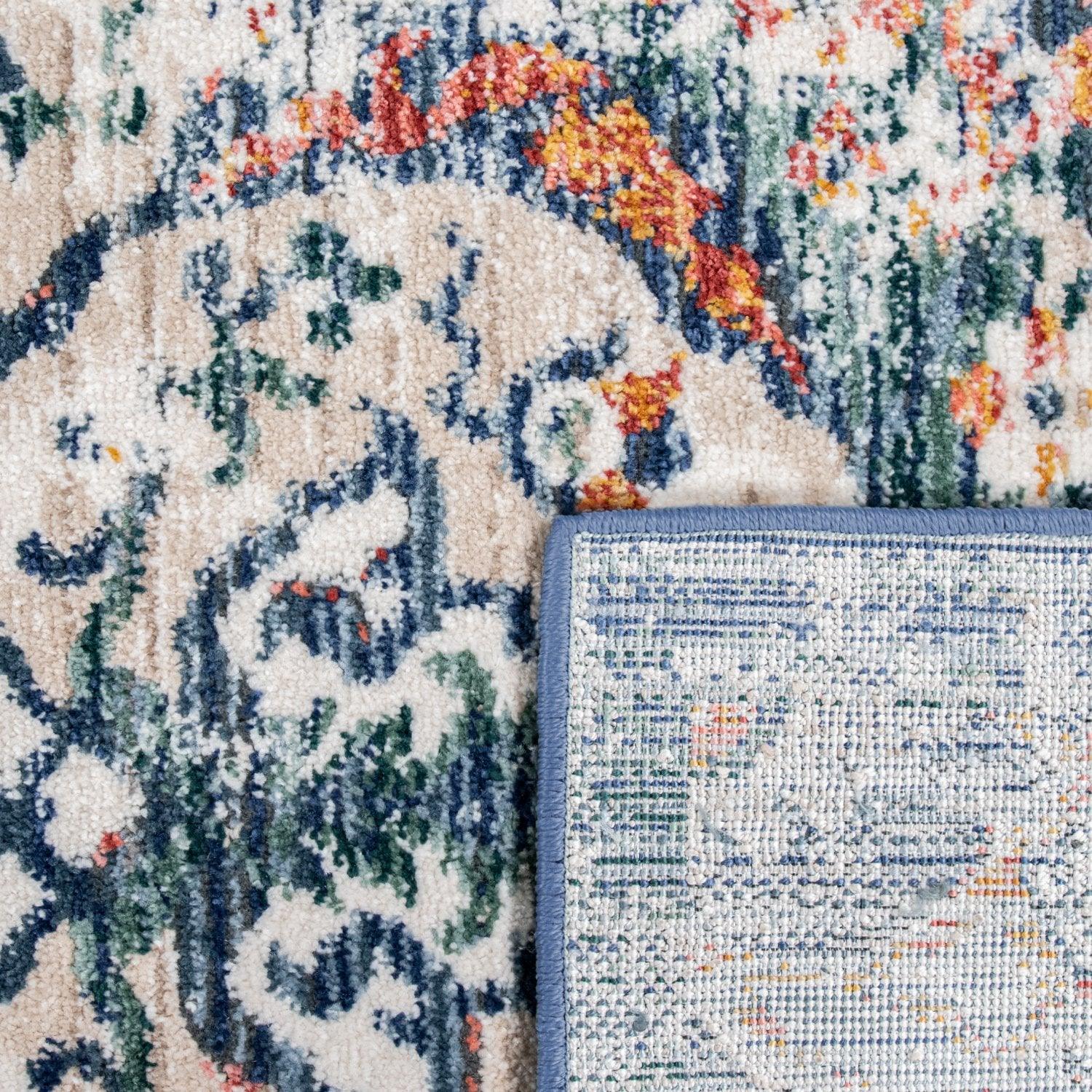 Modern Vintage Rug Oriental Look Abstract Blue Beige Red