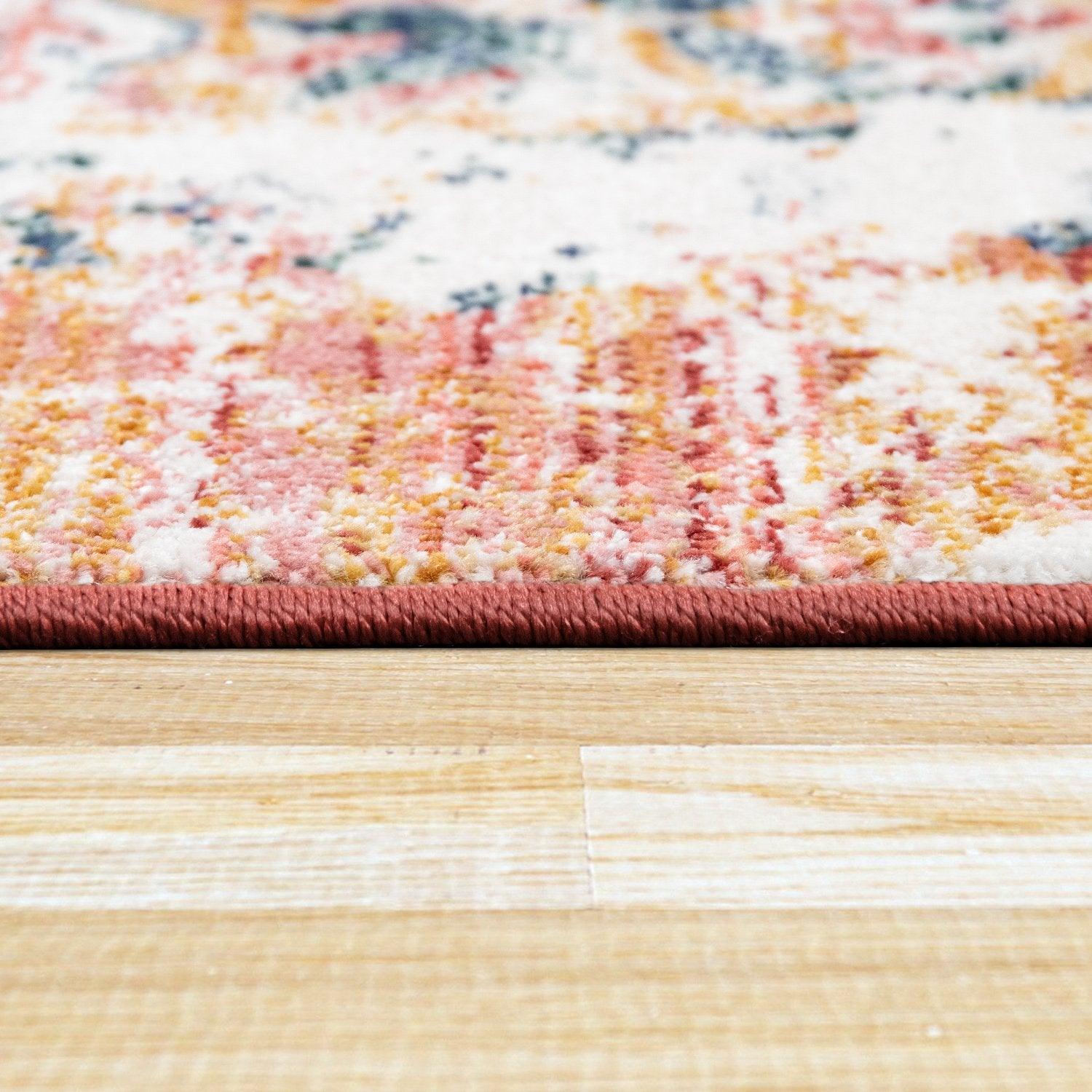 Modern Vintage Rug Oriental Look Abstract Red Blue White