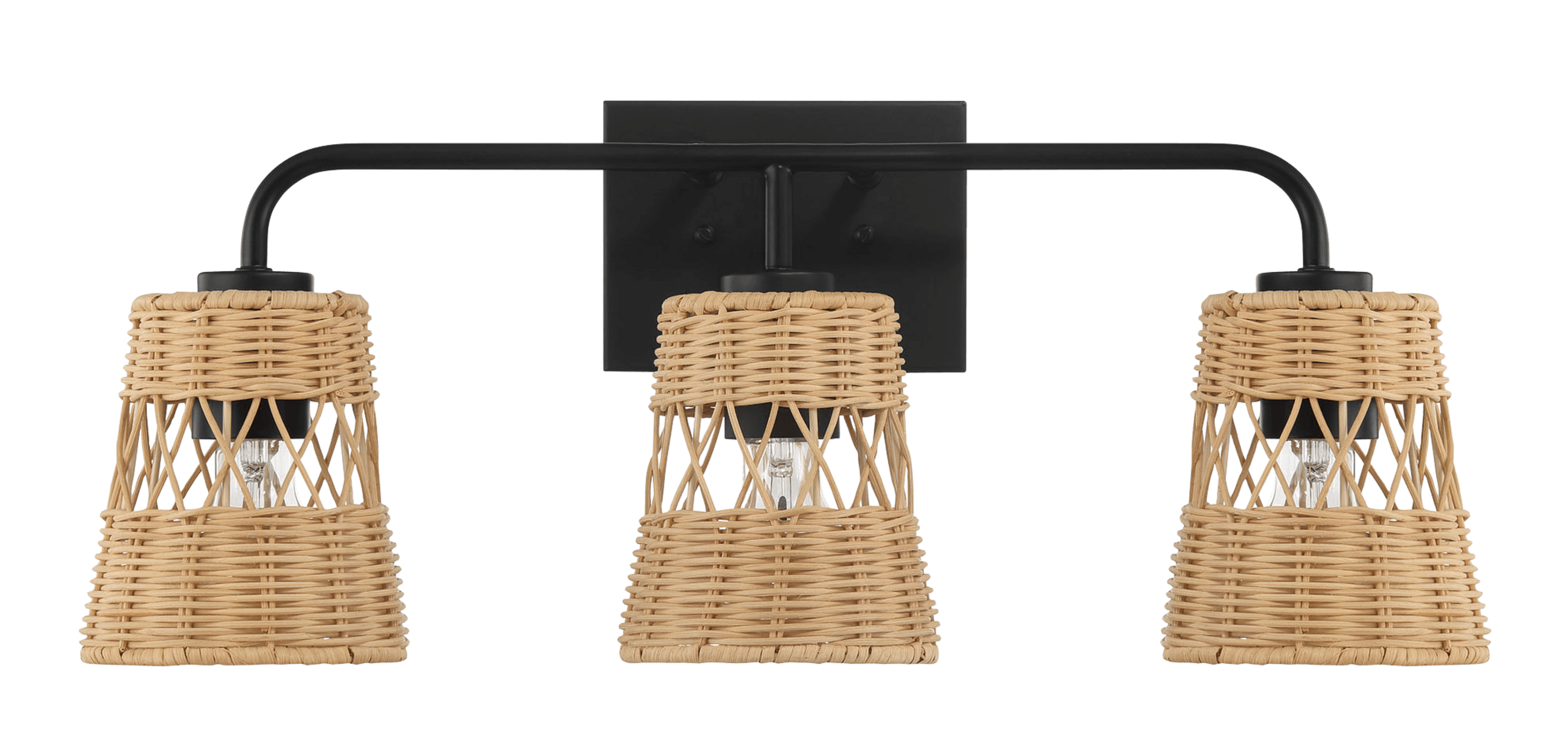 Moonlit Three Lights Wall Sconce With Rattan Shade, Bathroom Lighting 