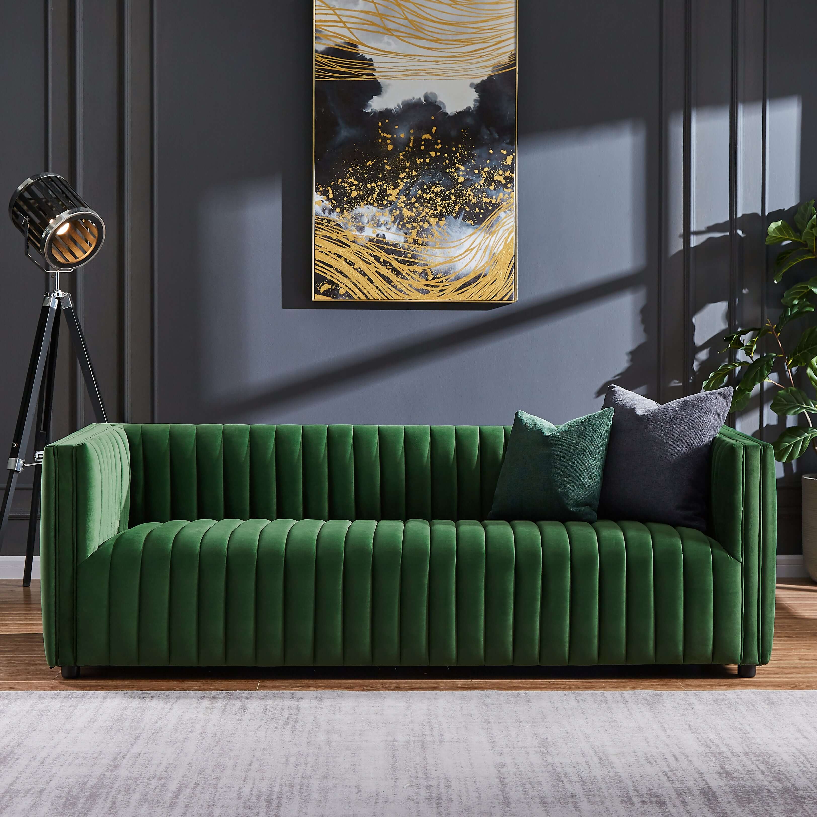 Dominic Dark Green Channel Tufted Velvet Sofa – Designer Sofa – Curate