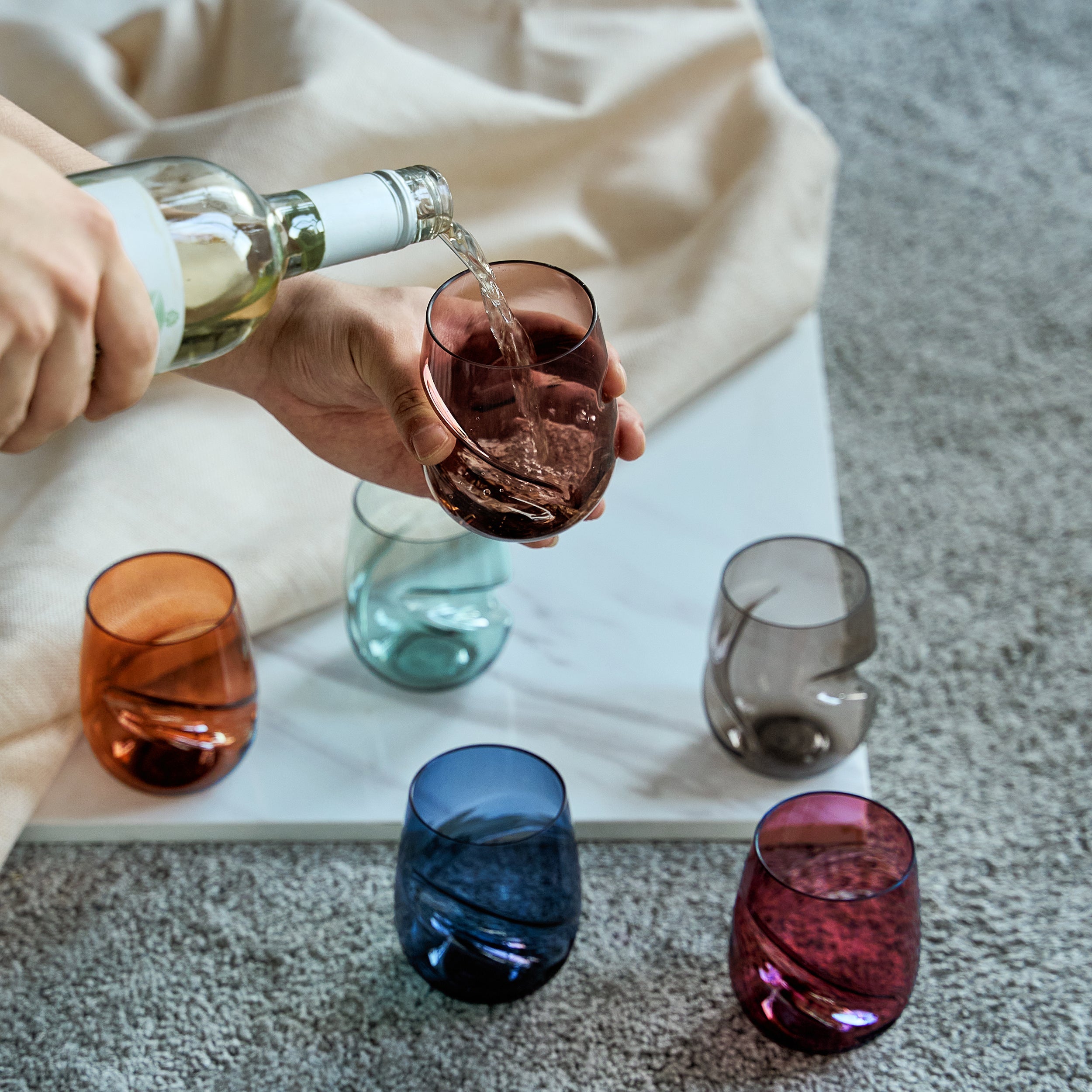 Eze Acrylic Stemless Finger-Indent Wine Glassware, Set of 6